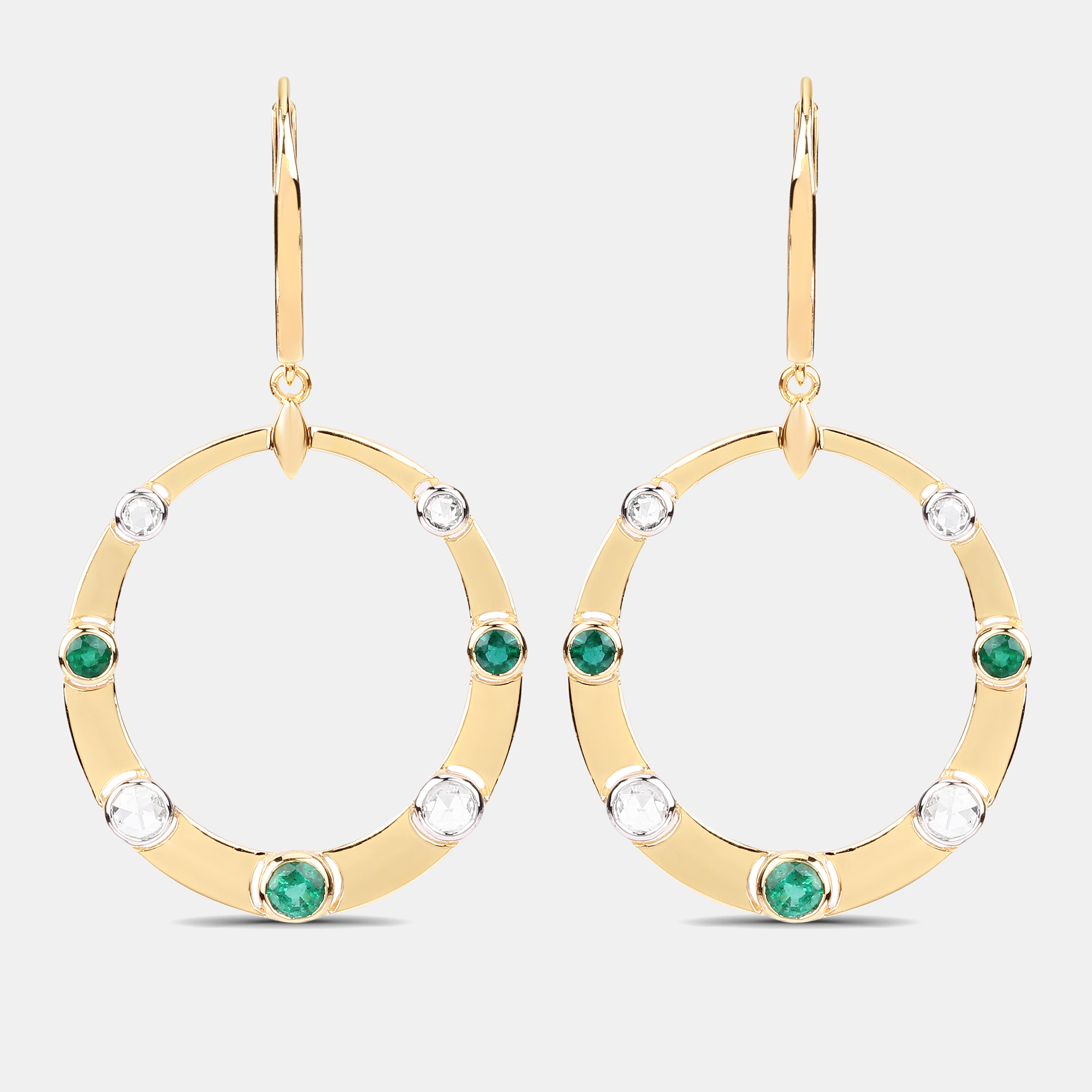 Pre-owned Keesh Jewels 0.96 Cts Emerald And Diamond 14k Yellow Gold Dangle Earrings