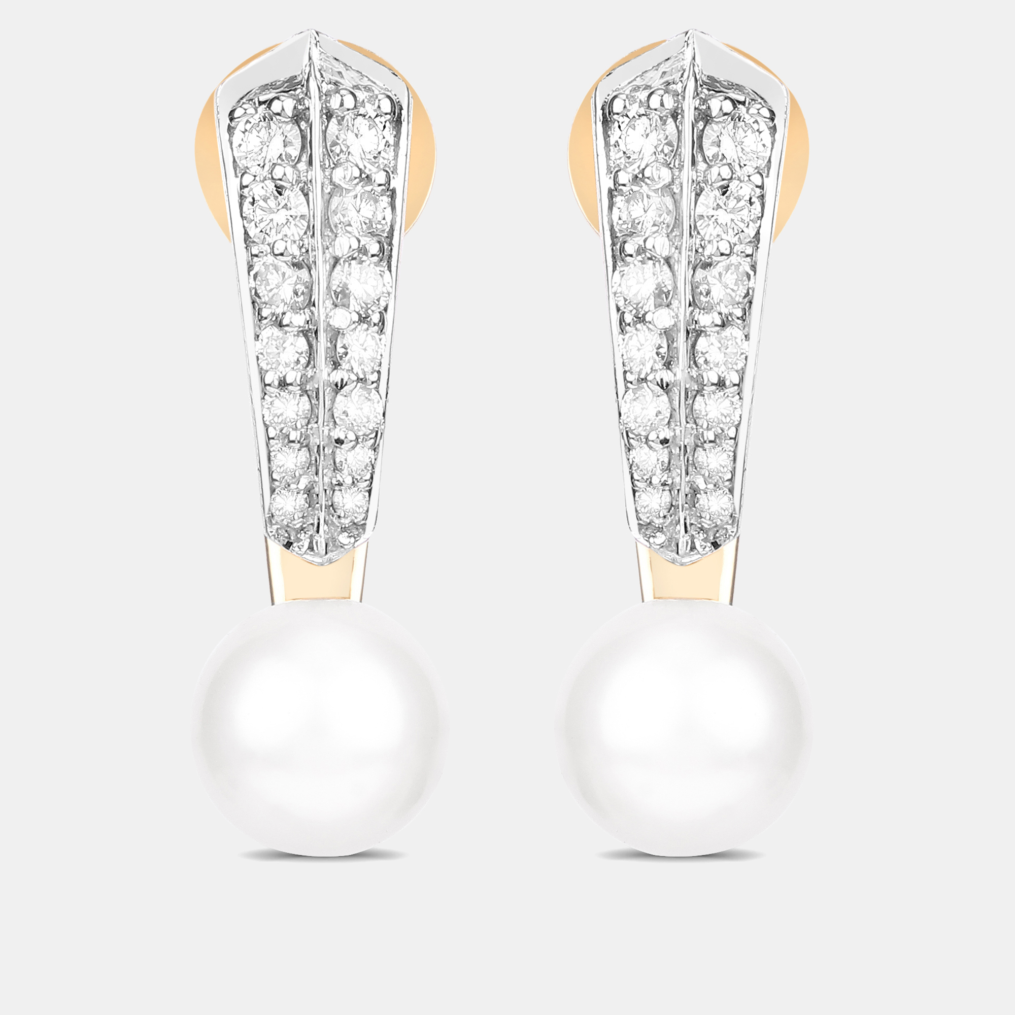 Pre-owned Keesh Jewels 5.50 Cts Pearl And Diamond 14k Yellow Gold Dangle Earrings