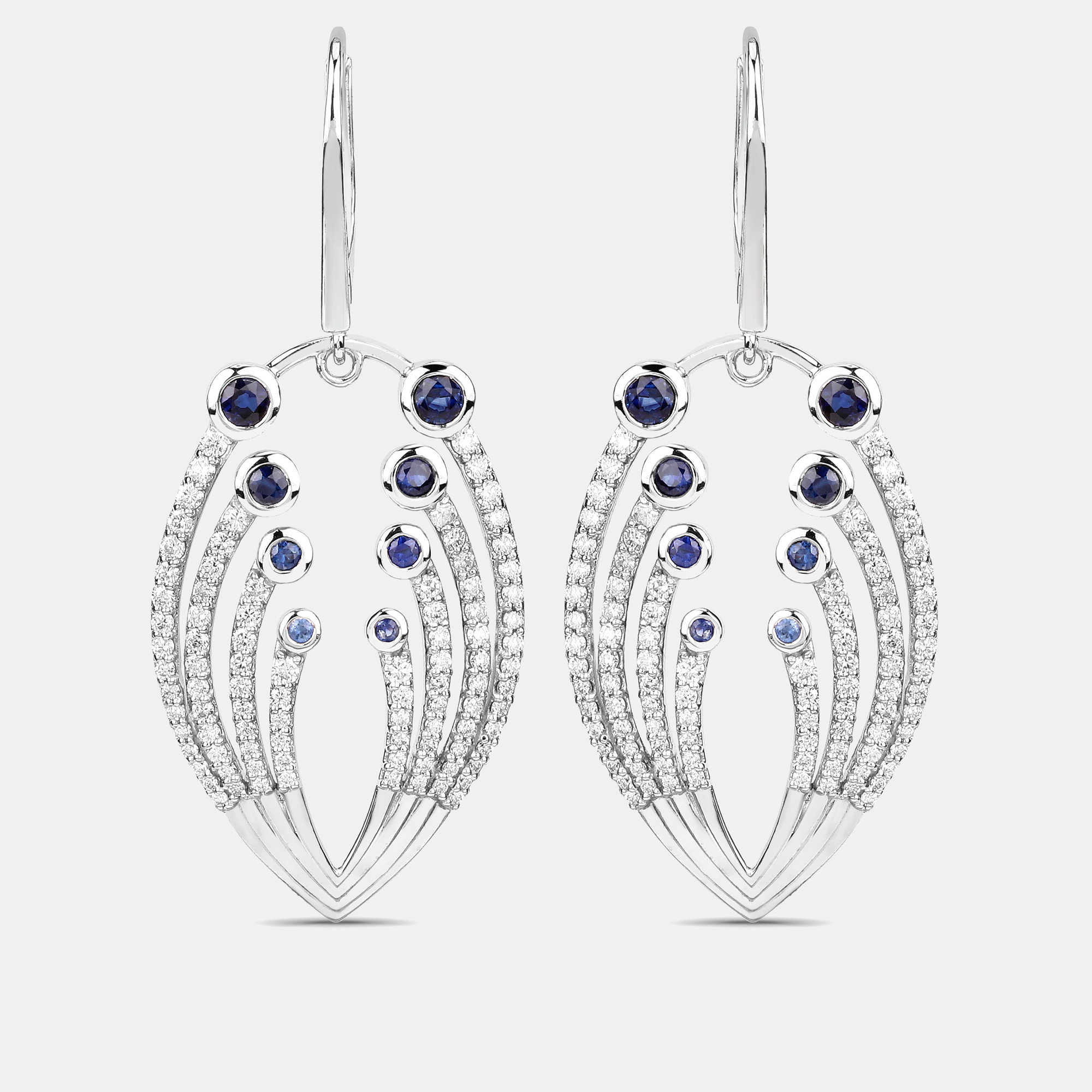 Pre-owned Keesh Jewels 1.12 Cts Blue Sapphire And Diamond 14k White Gold Dangle Earrings