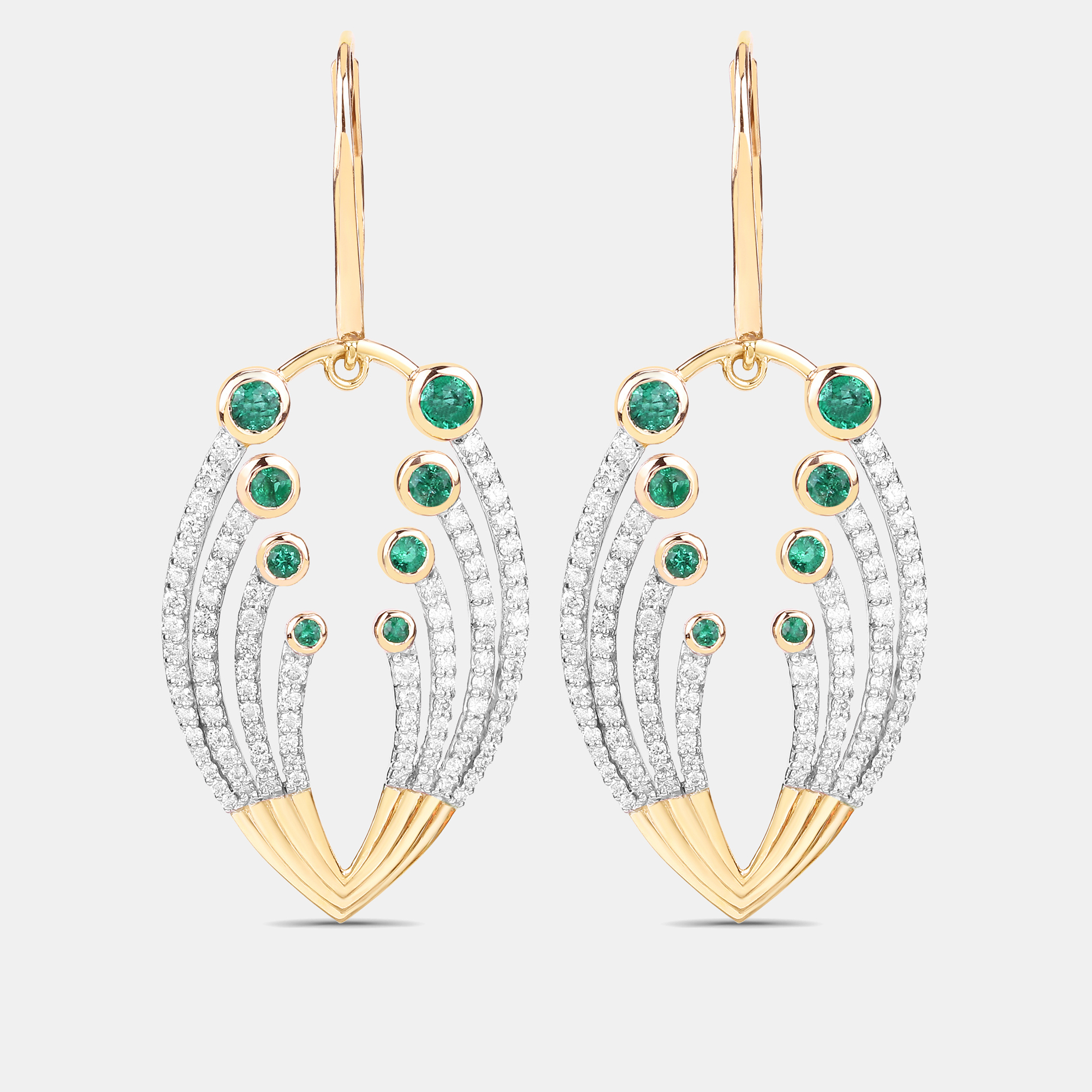 Pre-owned Keesh Jewels 0.85 Cts Emerald And Diamond 14k Yellow Gold Dangle Earrings