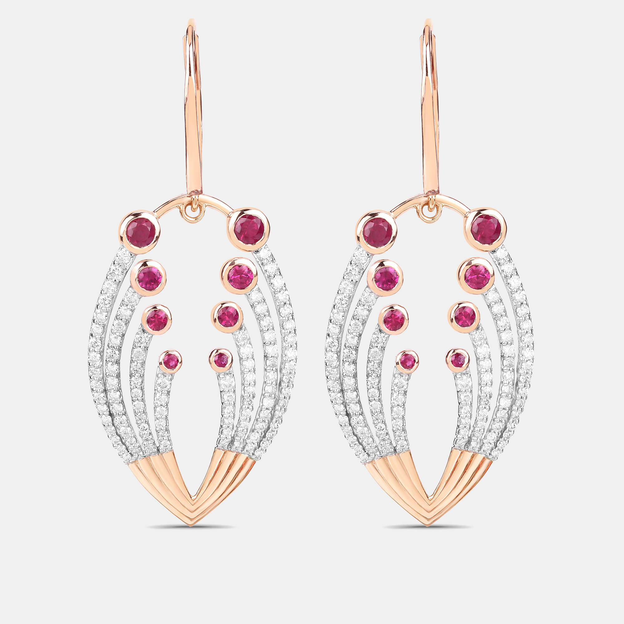 Click to view more detailed imagery on our partner's website Pre-owned Keesh Jewels 1.45 Cts Ruby And Diamond 14k Rose Gold Dangle Earrings