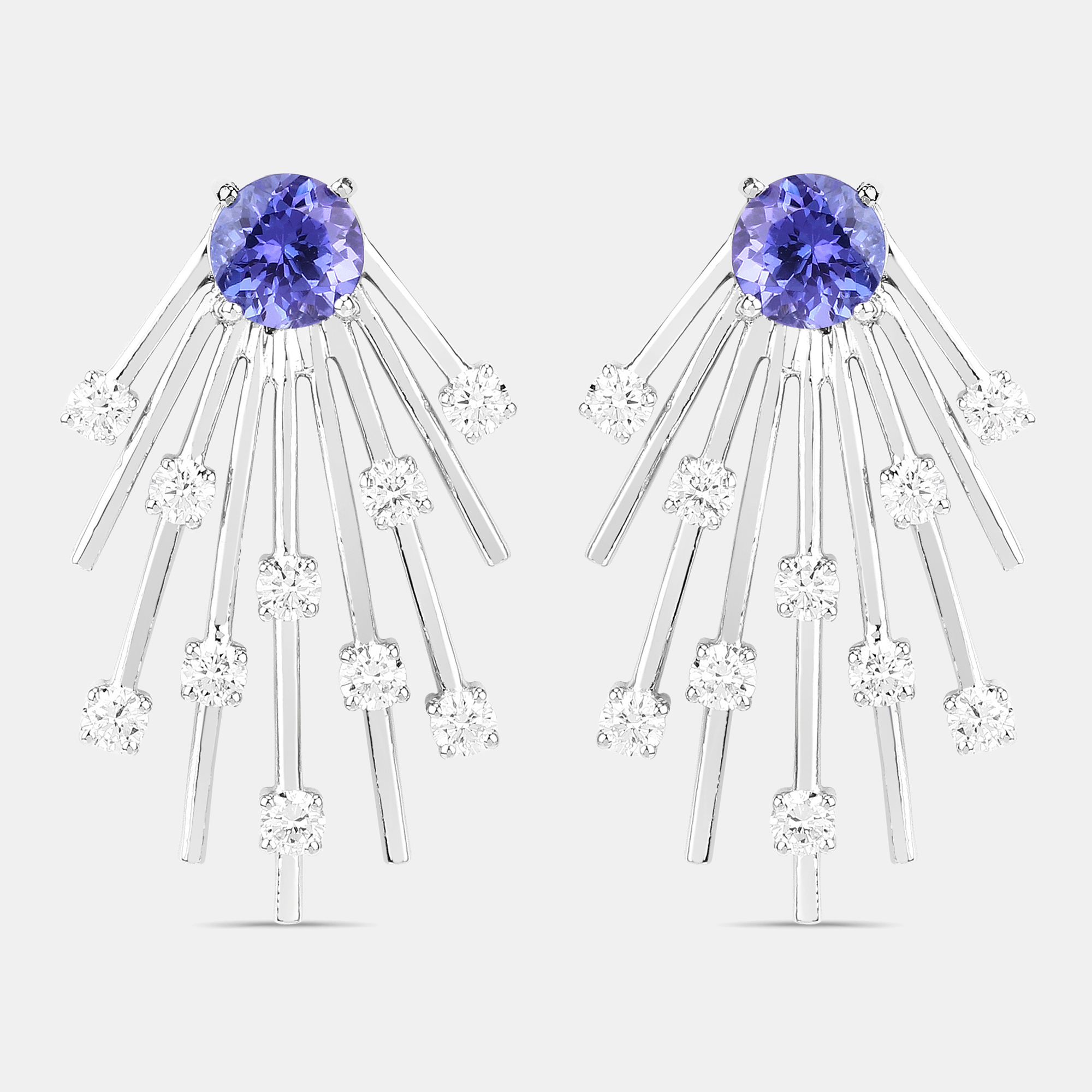 Click to view more detailed imagery on our partner's website Pre-owned Keesh Jewels 1.94 Cts Tanzanite And Diamond 14k White Gold Sunburst Earrings