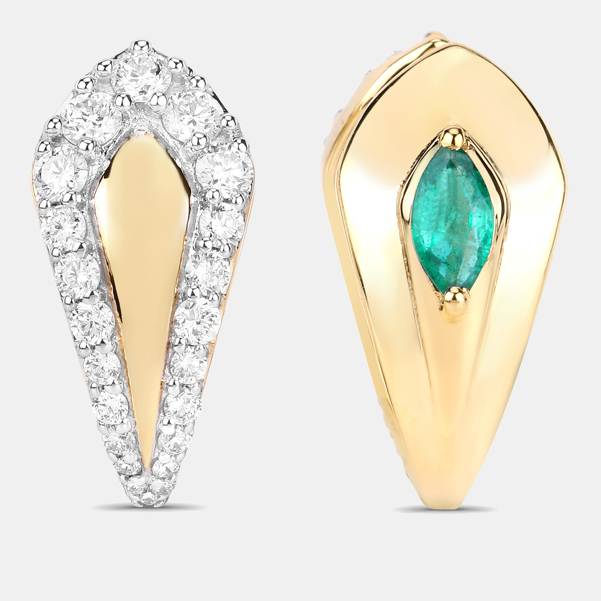 Click to view more detailed imagery on our partner's website Pre-owned Keesh Jewels 0.60 Cts Emerald And Diamond 14k Yellow Gold Huggie Earrings