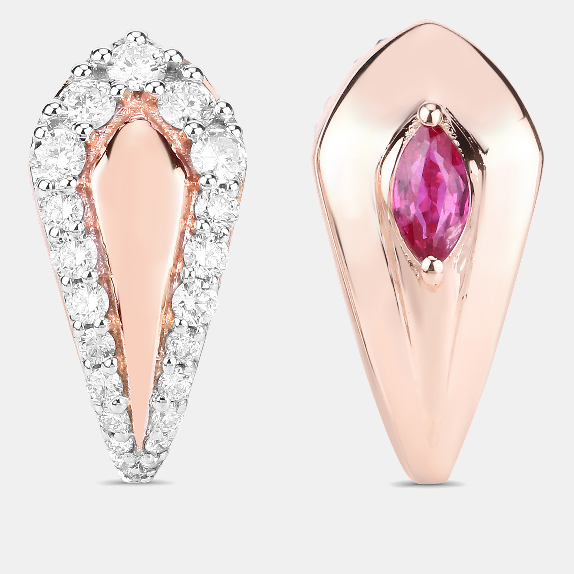 Click to view more detailed imagery on our partner's website Pre-owned Keesh Jewels 0.66 Cts Ruby And Diamond 14k Rose Gold Huggie Earrings