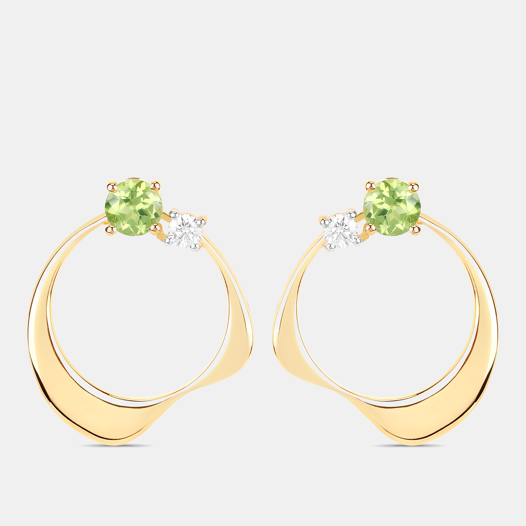 Click to view more detailed imagery on our partner's website Pre-owned Keesh Jewels 1.02 Cts Peridot And Diamond 14k Yellow Gold Wave Shape Earrings