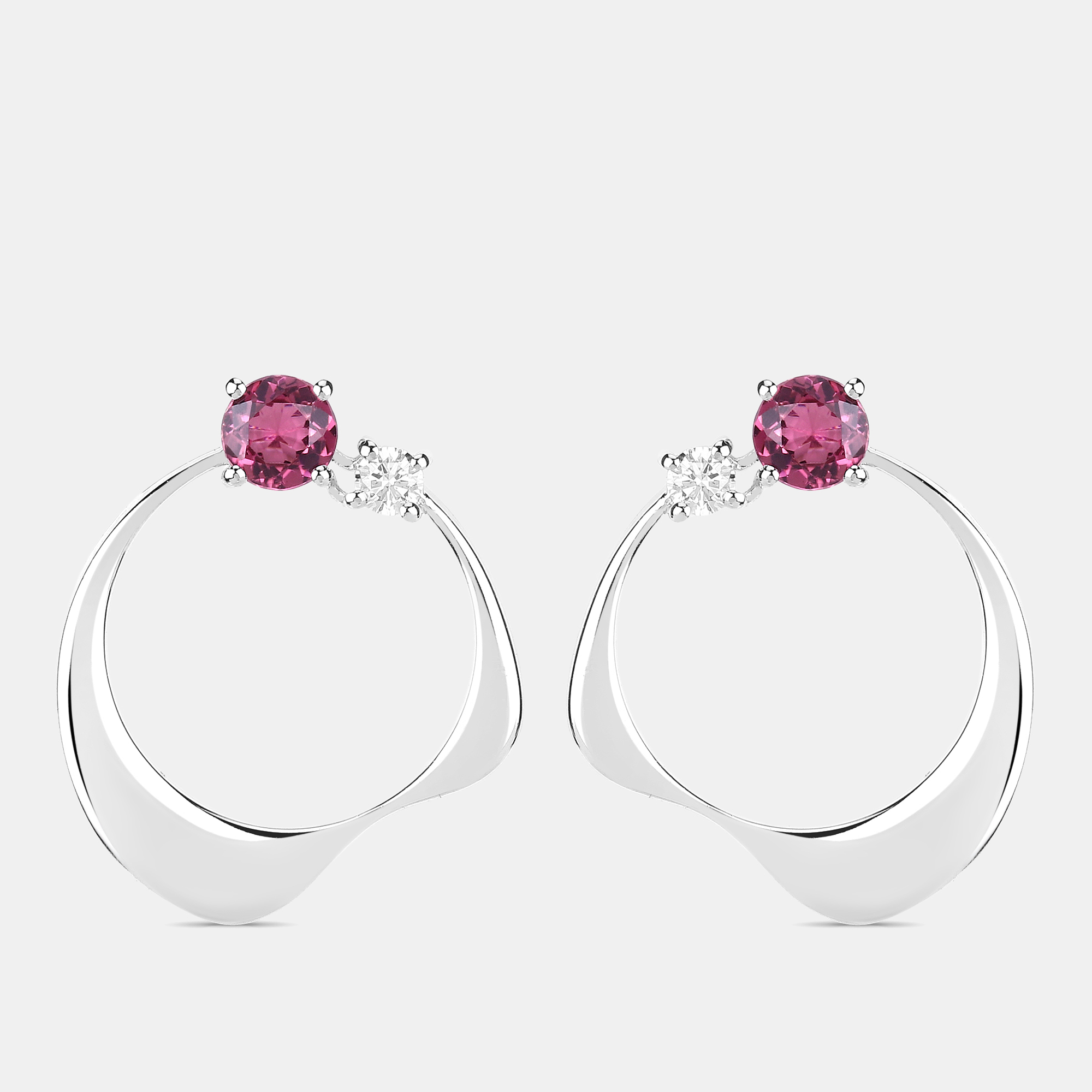 Click to view more detailed imagery on our partner's website Pre-owned Keesh Jewels 0.95 Cts Pink Tourmaline And Diamond 14k White Gold Wave Shape Earrings