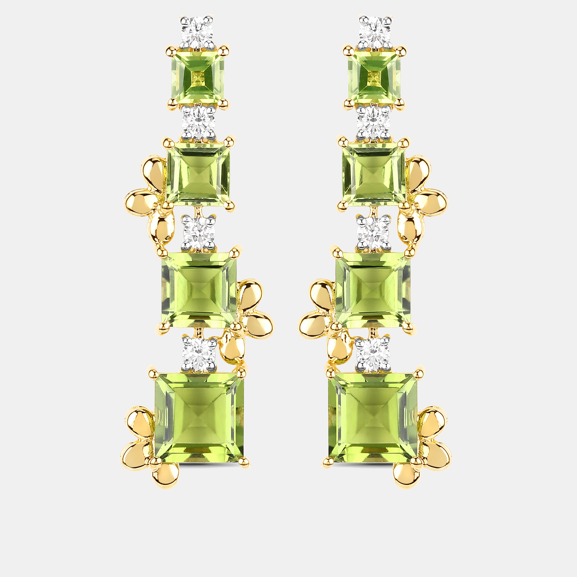 Click to view more detailed imagery on our partner's website Pre-owned Keesh Jewels 9.86 Cts Peridot And Diamond 14k Yellow Gold Graduated Earrings