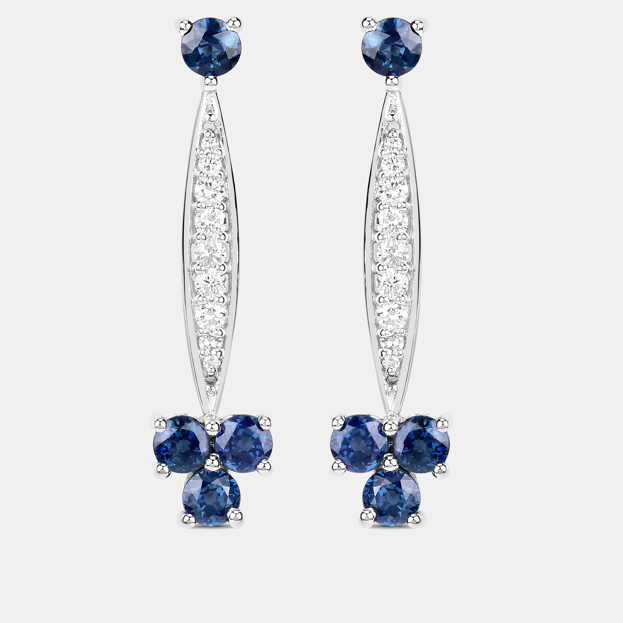 Click to view more detailed imagery on our partner's website Pre-owned Keesh Jewels 2.14 Cts Blue Sapphire And Diamond 14k White Gold Drop Earrings