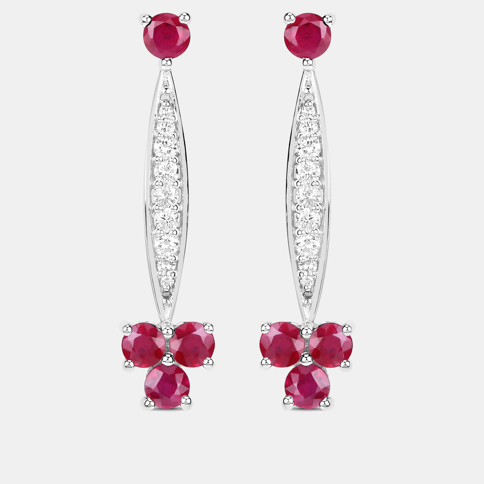 Pre-owned Keesh Jewels 2.02 Cts Ruby And Diamond 14k White Gold Drop Earrings