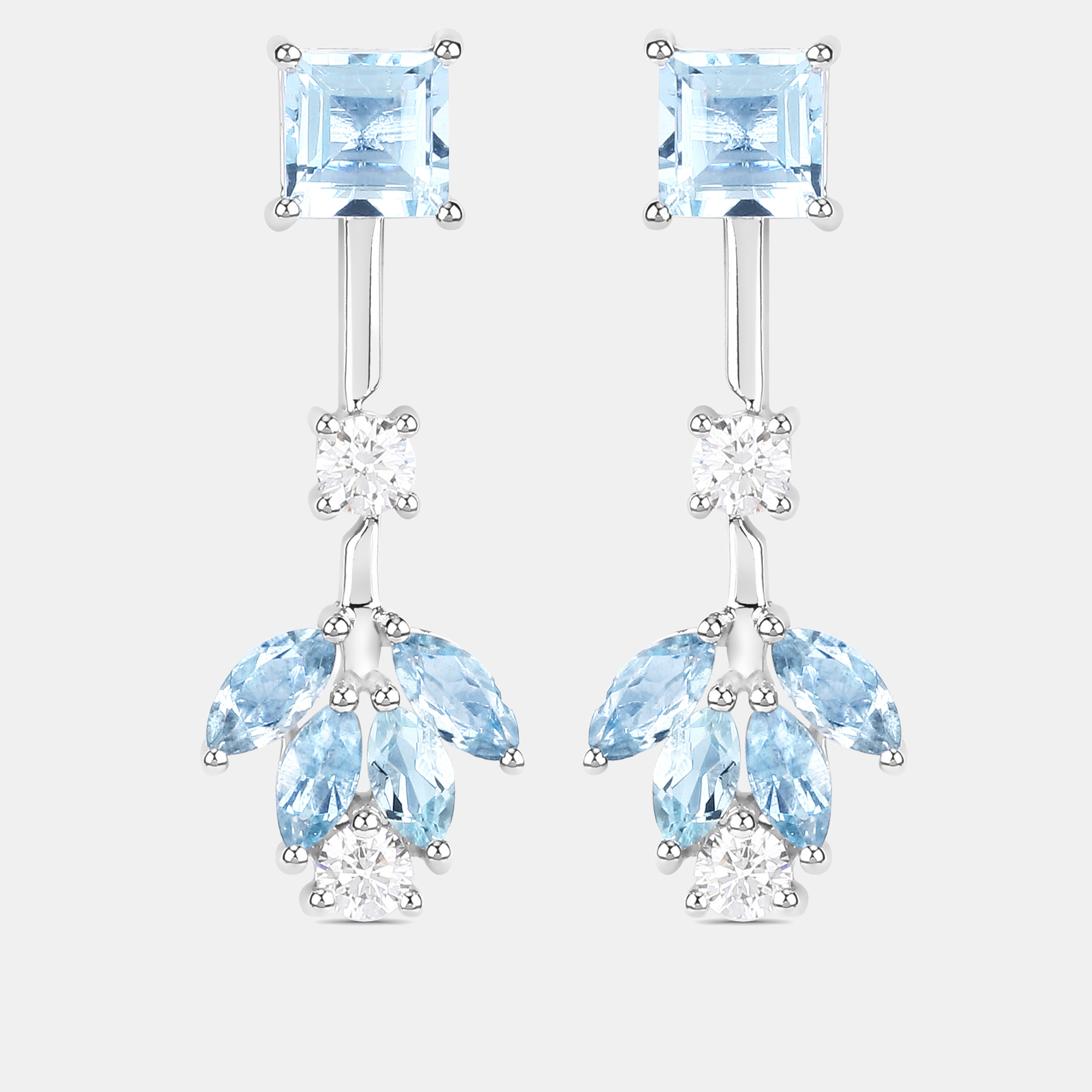Click to view more detailed imagery on our partner's website Pre-owned Keesh Jewels 2.30 Cts Aquamarine And Diamond 14k White Gold Drop Earrings