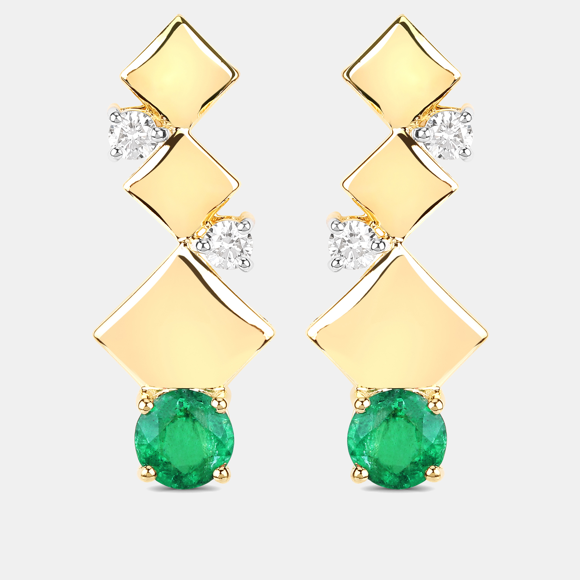 Pre-owned Keesh Jewels 1.72 Cts Emerald And Diamond 14k Yellow Gold Drop Earrings