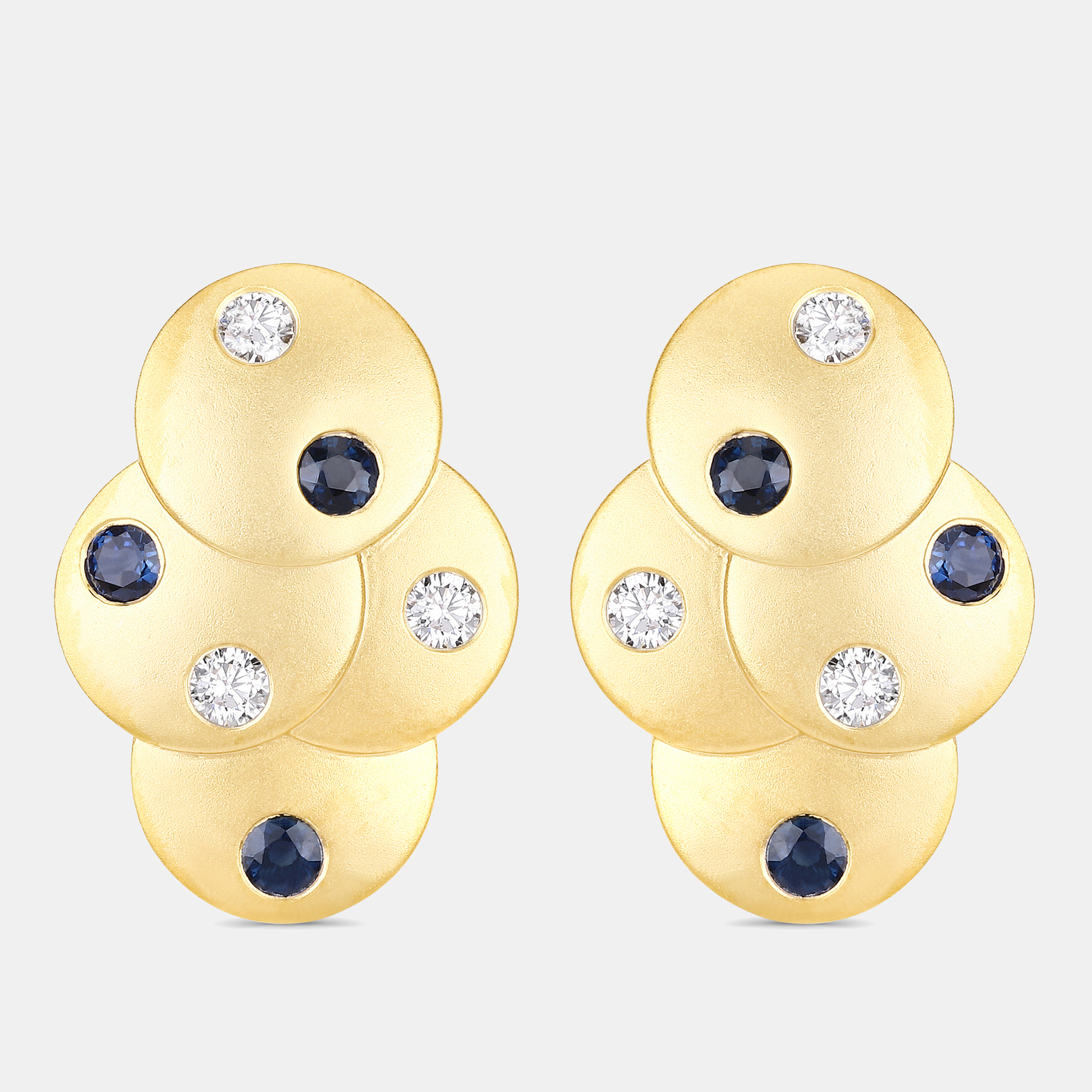

1.00 cts Blue Sapphire and Diamond 14K Yellow Gold Layered Disc Studs