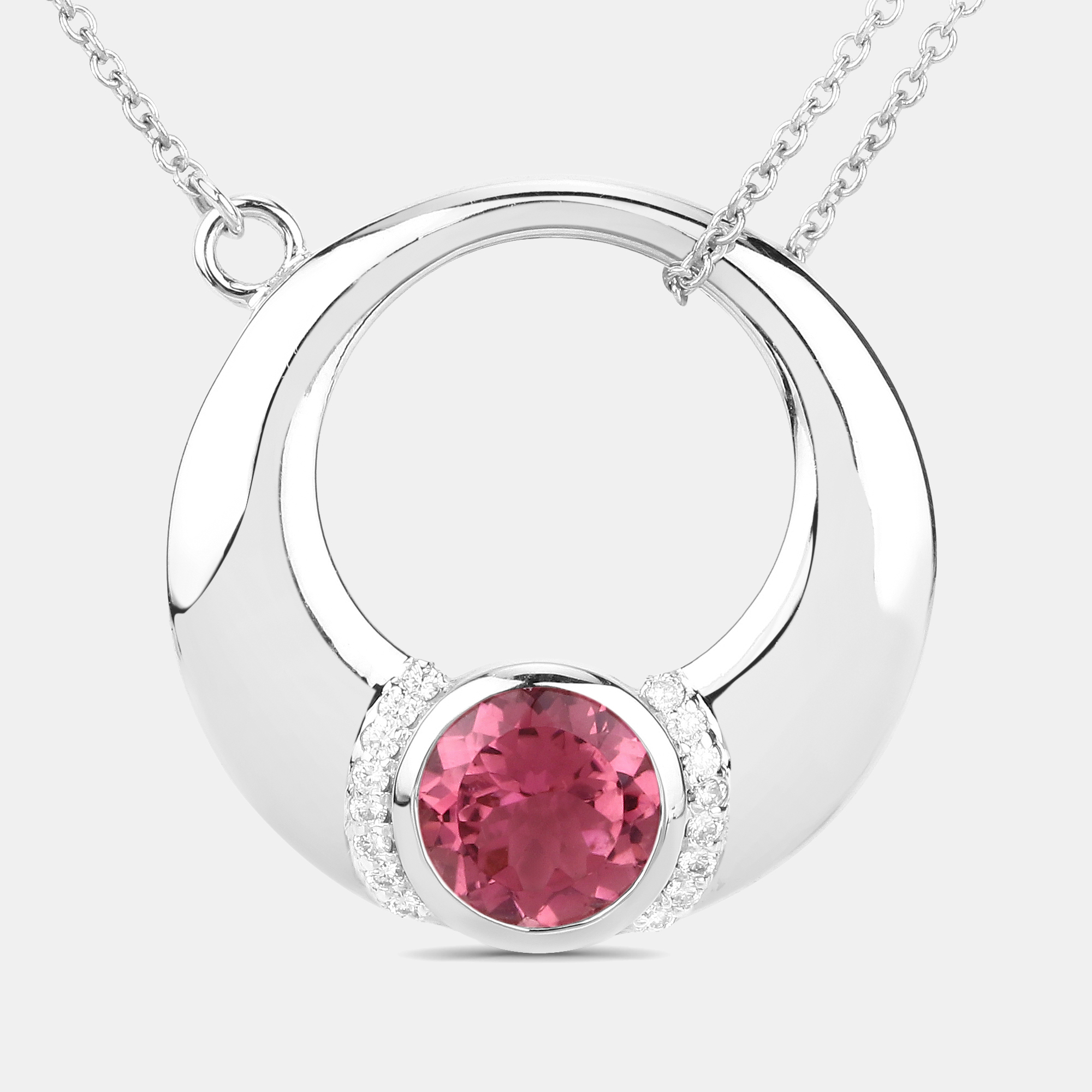 Pre-owned Keesh Jewels 1.88 Cts Pink Tourmaline And Diamond 14k White Gold Circle Necklace