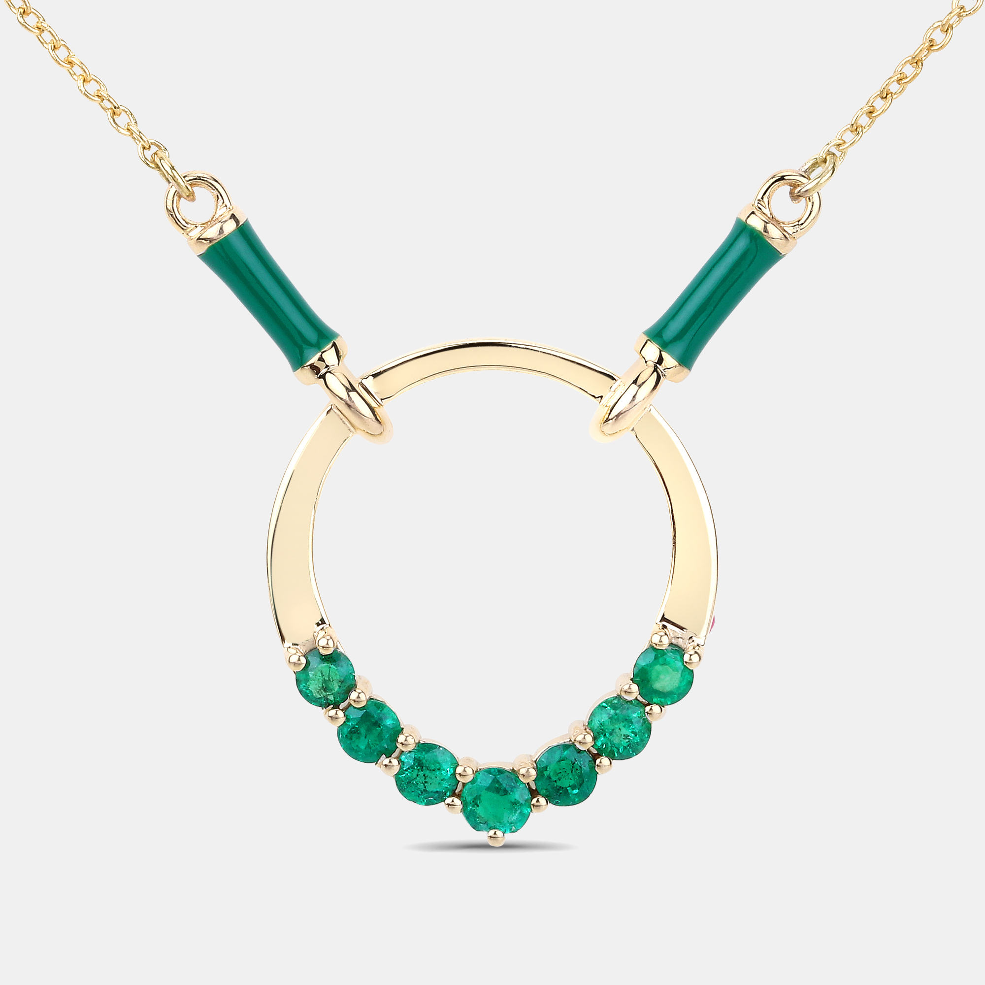 Pre-owned Keesh Jewels 0.58 Cts Emerald 14k Yellow Gold Circle Necklace