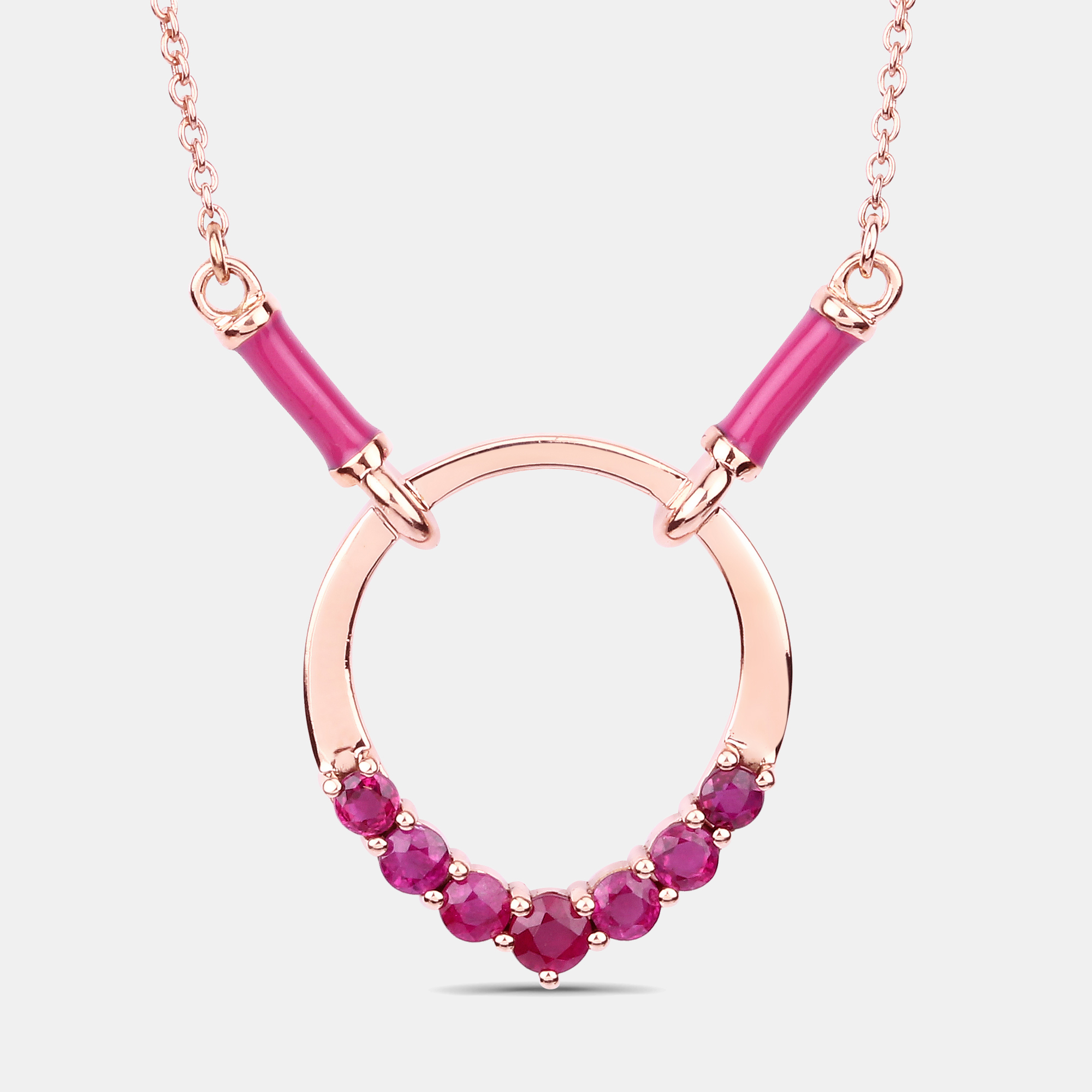 Click to view more detailed imagery on our partner's website Pre-owned Keesh Jewels 0.88 Cts Ruby 14k Rose Gold Circle Necklace
