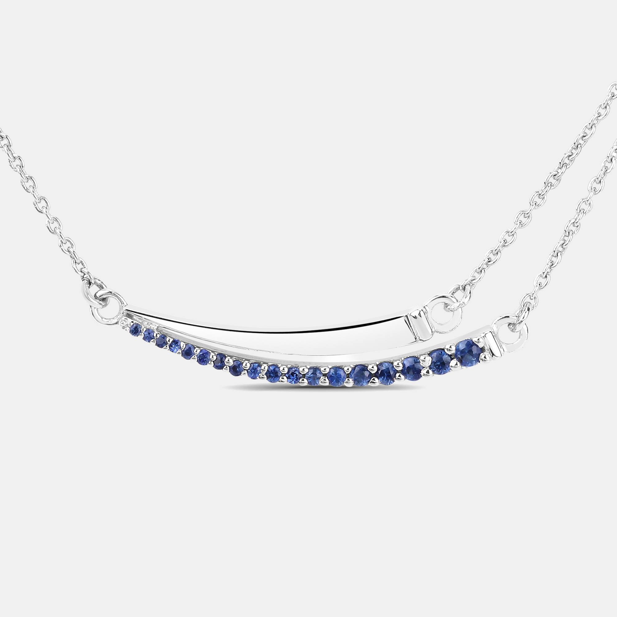 Pre-owned Keesh Jewels 0.24 Cts Blue Sapphire 14k White Gold Bar Necklace