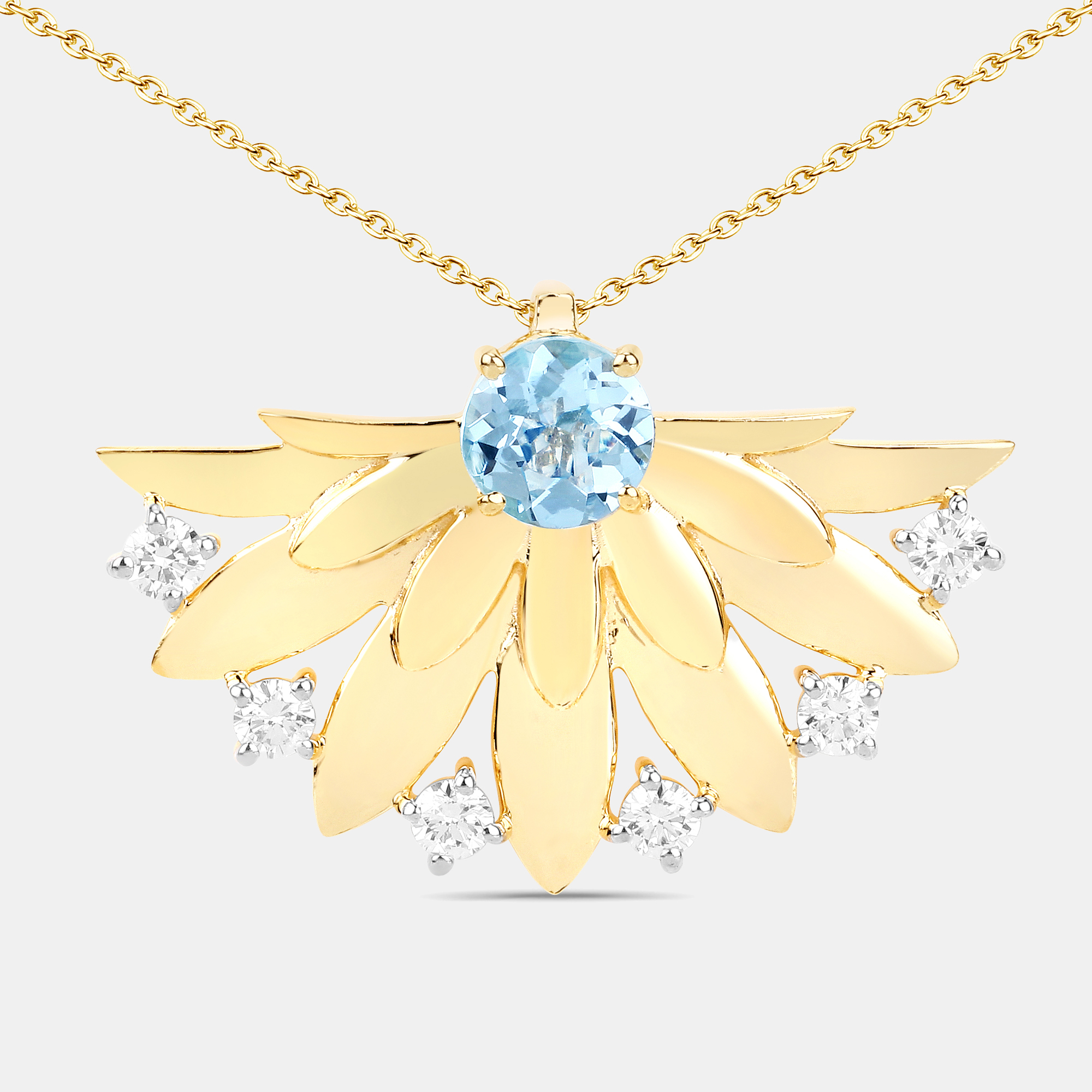 

0.68 cts Aquamarine and Diamond 14K Yellow Gold Floral Fan Pendant