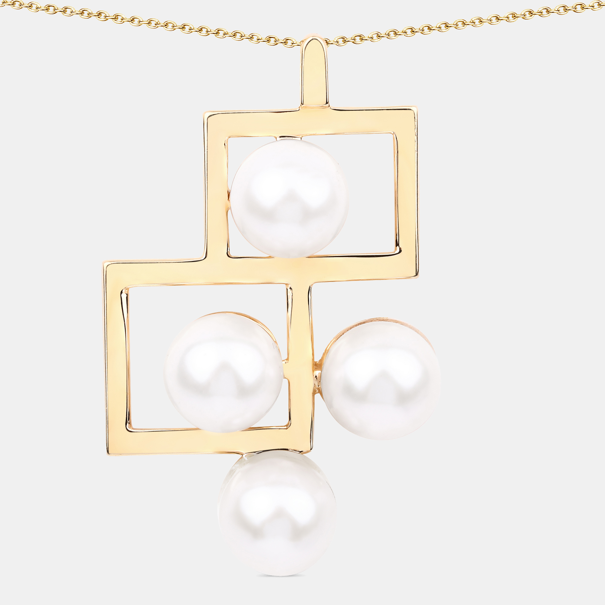 Pre-owned Keesh Jewels 13.65 Cts Pearl 14k Yellow Gold Geometric Pendant