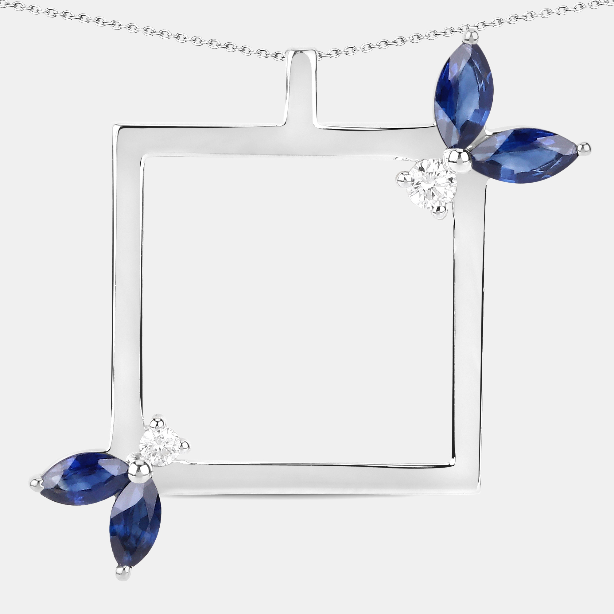 

0.94 cts Blue Sapphire and Diamond 14K White Gold Nature Inspired Pendant