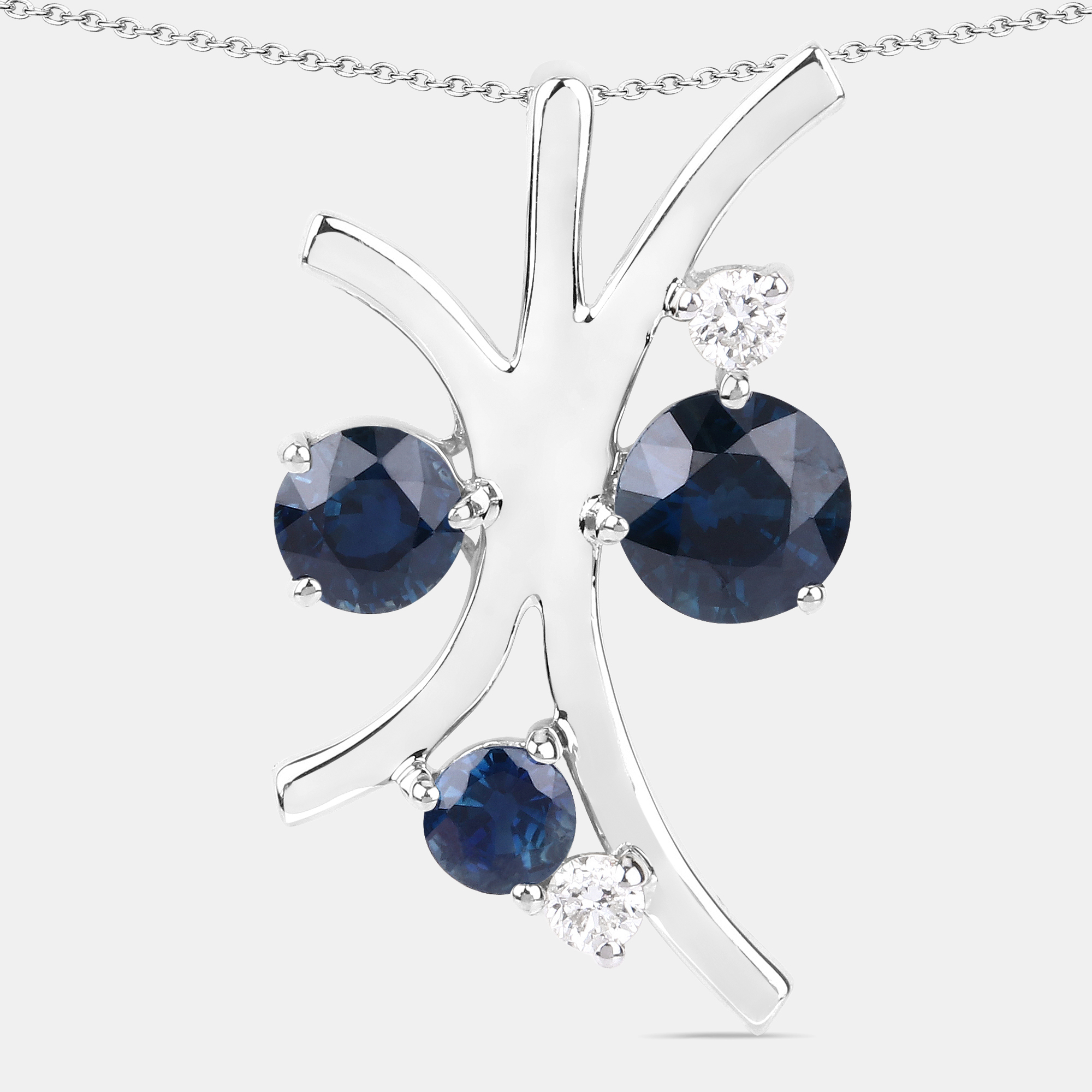 Pre-owned Keesh Jewels 2.56 Cts Blue Sapphire And Diamond 14k White Gold Nature Inspired Pendant