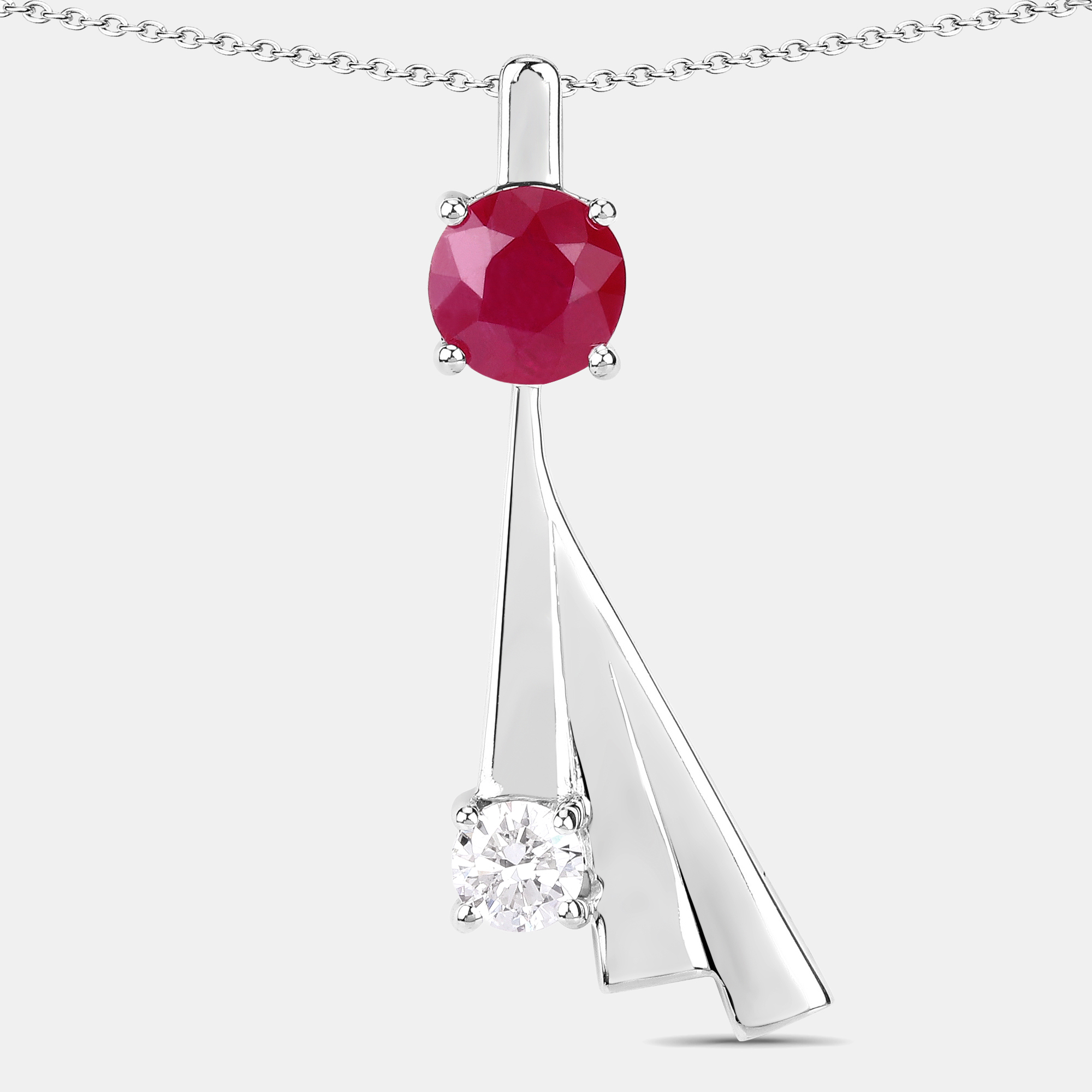 Pre-owned Keesh Jewels 1.10 Cts Ruby And Diamond 14k White Gold Minimal Flare Pendant
