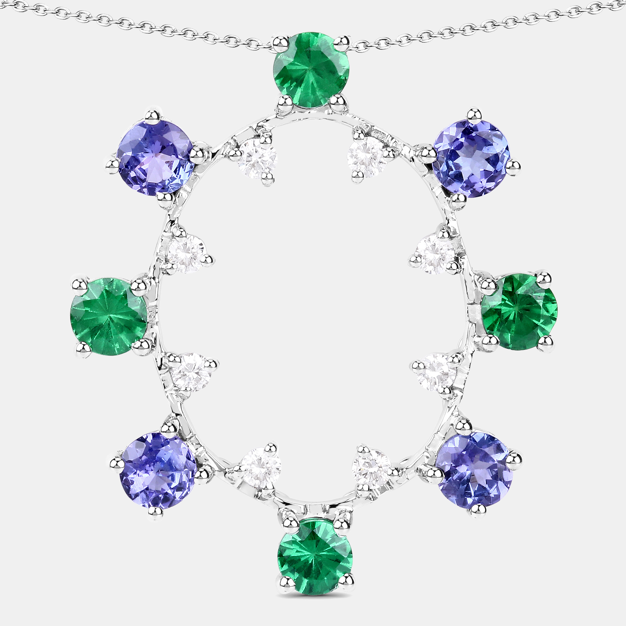 Click to view more detailed imagery on our partner's website Pre-owned Keesh Jewels 2.26 Cts Multi Stone And Diamond 14k White Gold Circle Pendant