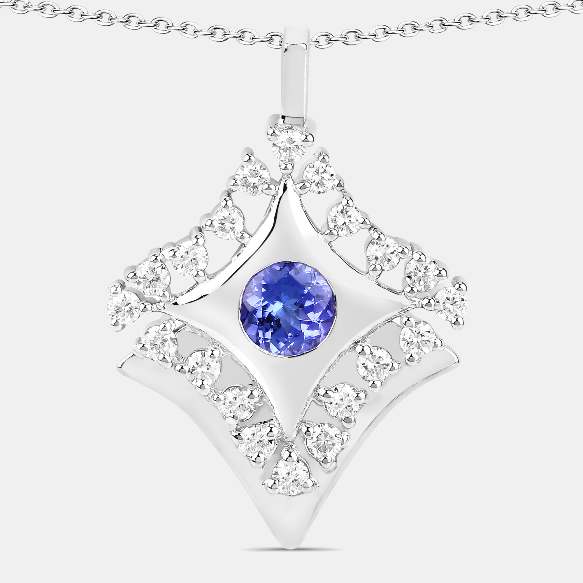 Pre-owned Keesh Jewels 0.60 Cts Tanzanite And Diamond 14k White Gold Kite Motif Pendant