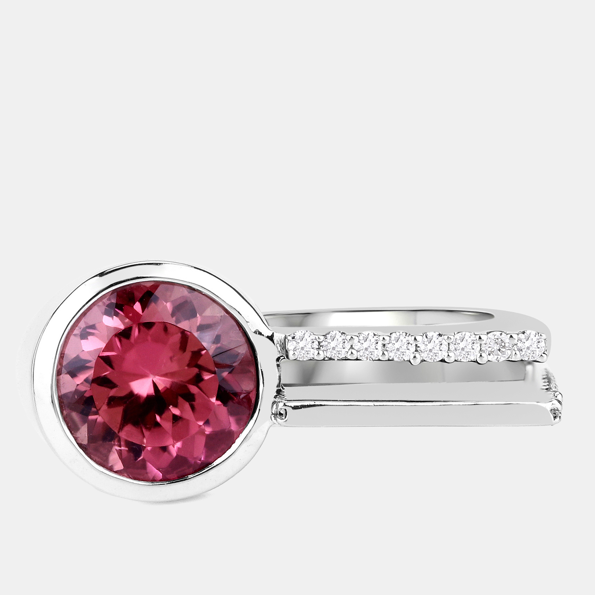 

1.92 cts Pink Tourmaline and Diamond 14K White Gold Statement Ring US Size 7.25