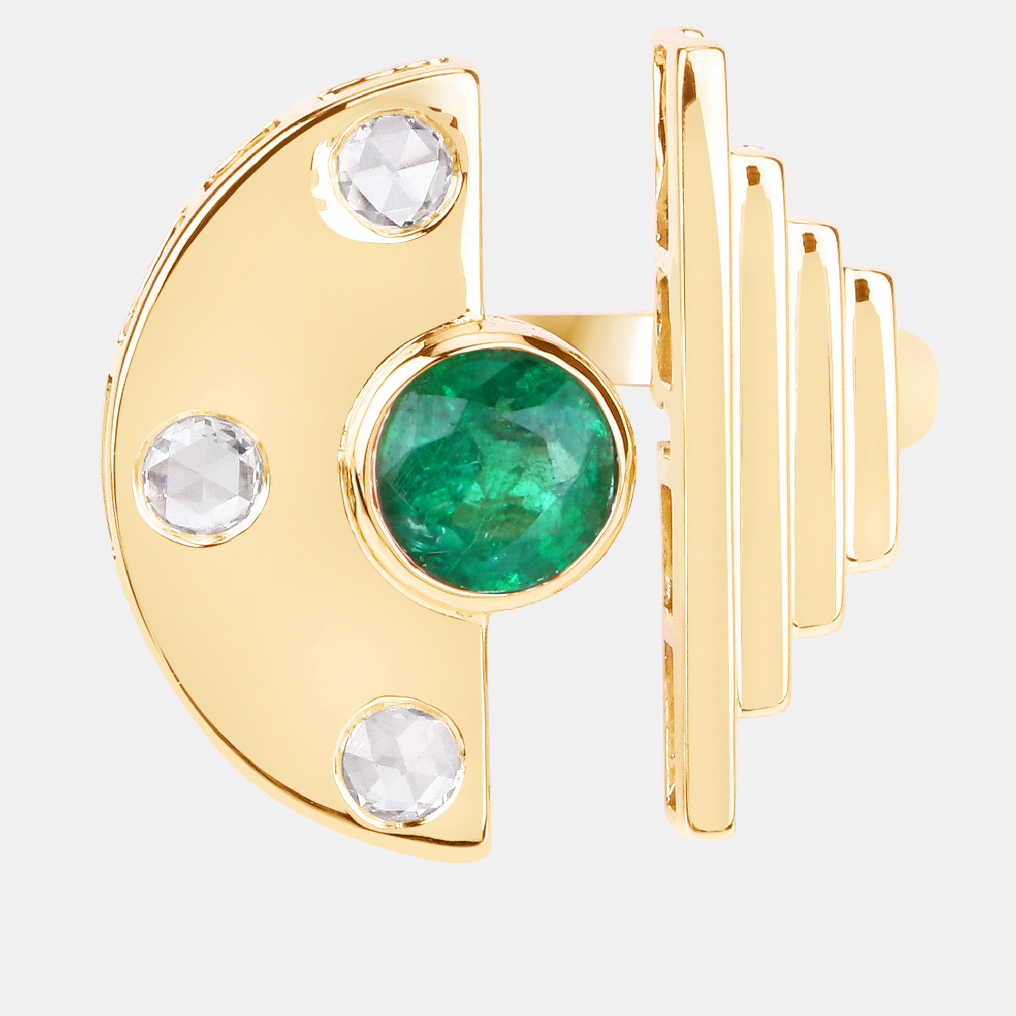 Pre-owned Keesh Jewels 0.98 Cts Emerald And Diamond 14k Yellow Gold Promise Ring Us Size 7