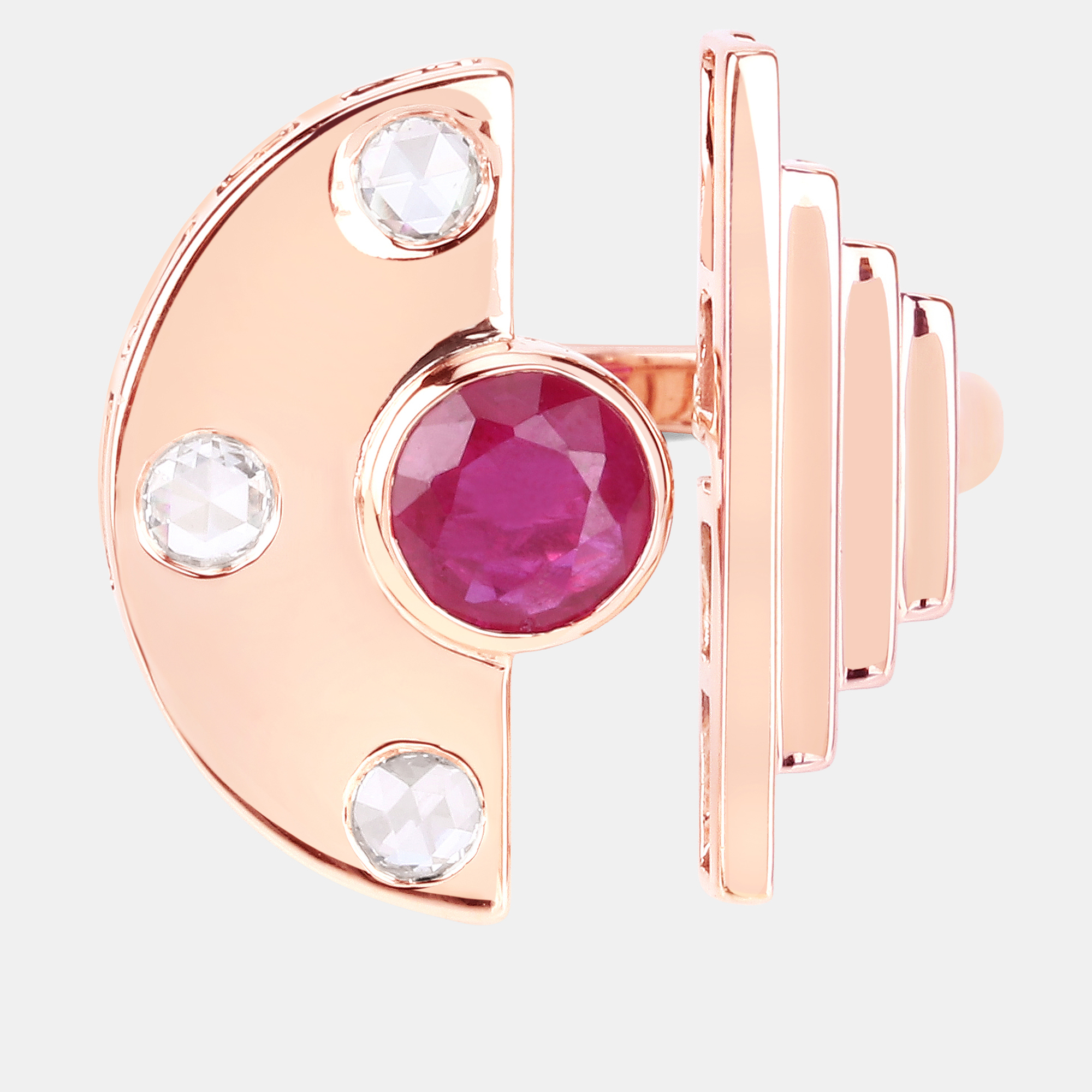 Pre-owned Keesh Jewels 0.95 Cts Ruby And Diamond 14k Rose Gold Promise Ring Us Size 6.50