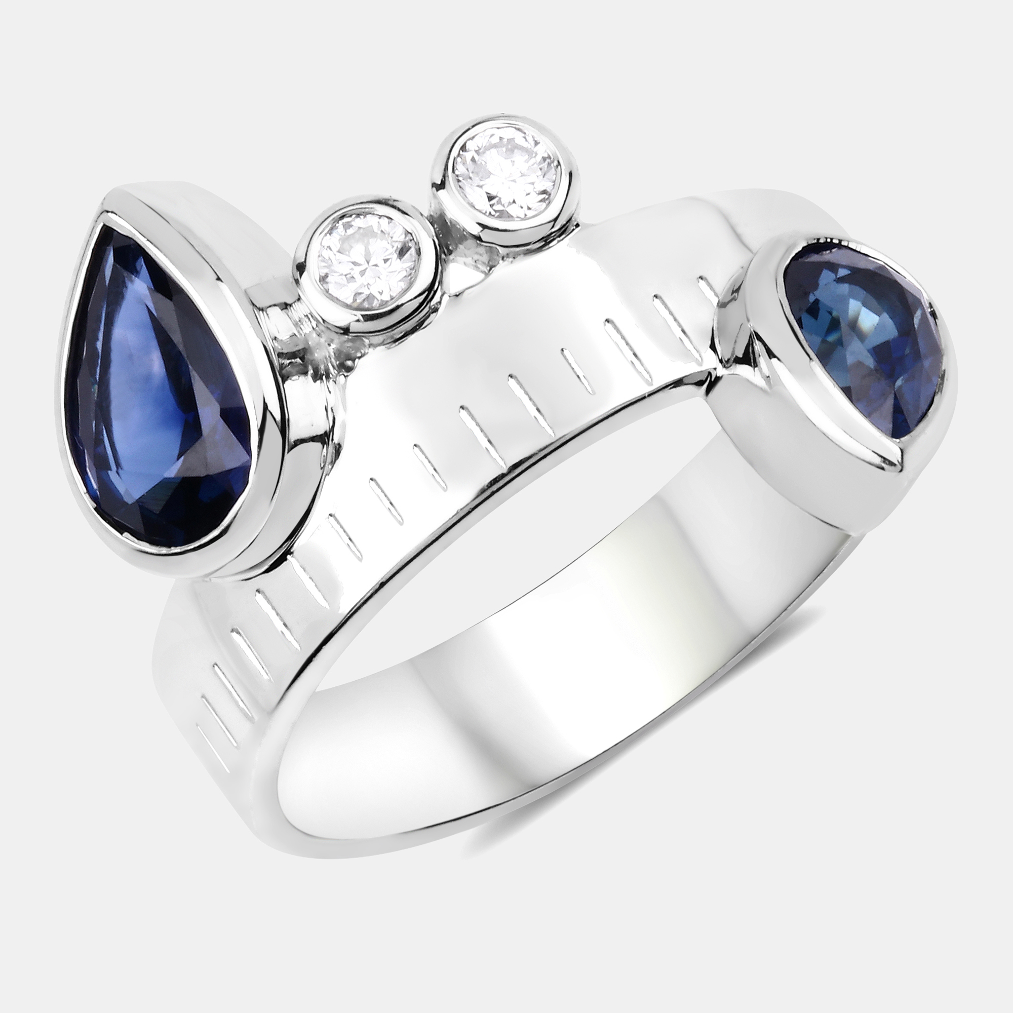 Pre-owned Keesh Jewels 1.63 Cts Blue Sapphire And Diamond 14k White Gold Bypass Ring Us Size 7