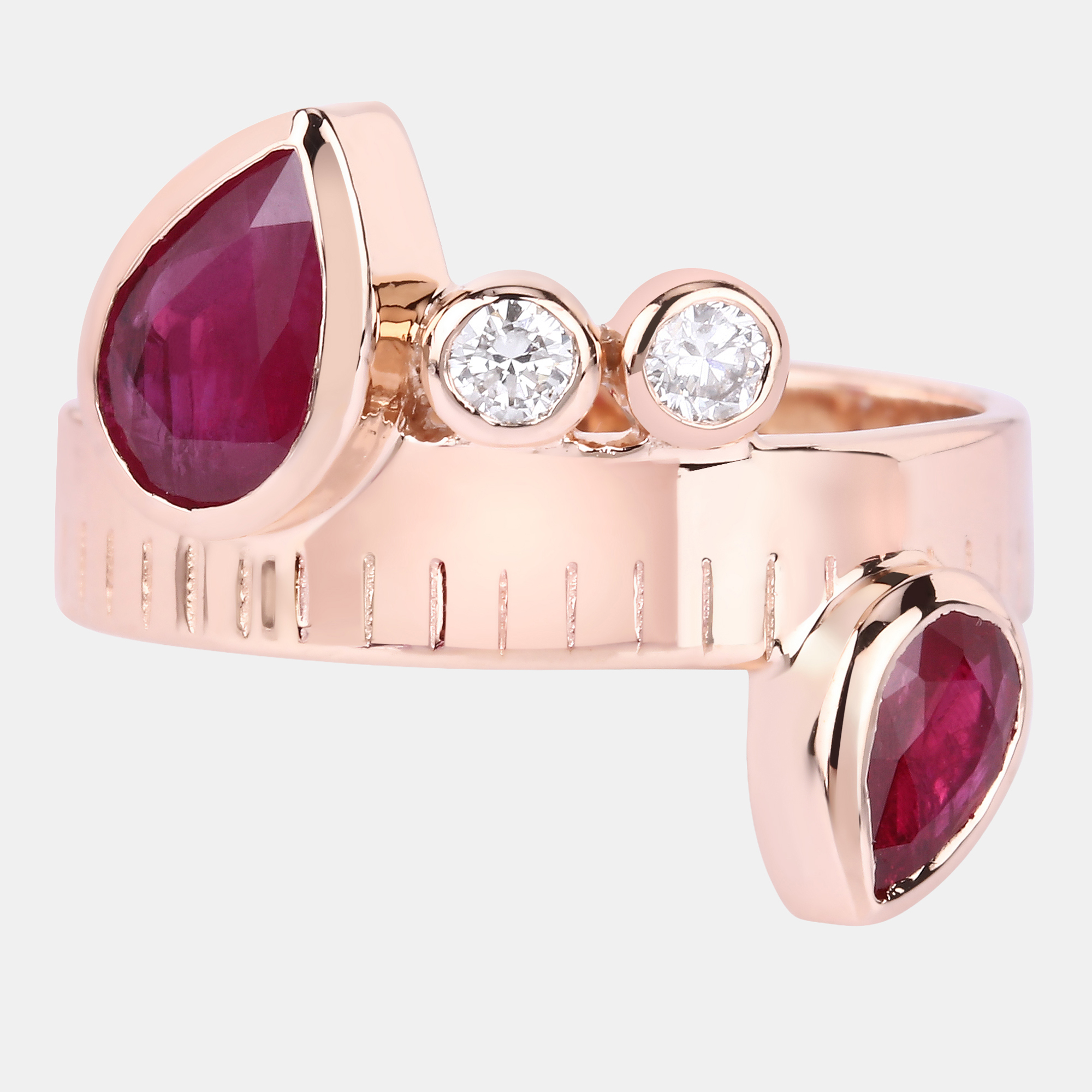 Click to view more detailed imagery on our partner's website Pre-owned Keesh Jewels 1.21 Cts Ruby And Diamond 14k Rose Gold Bypass Ring Us Size 7