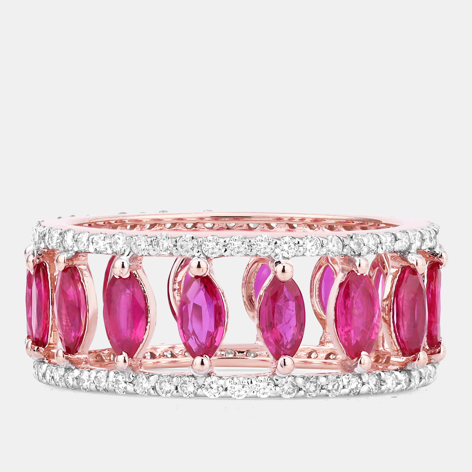 Click to view more detailed imagery on our partner's website Pre-owned Keesh Jewels 2.08 Cts Ruby And Diamond 14k Rose Gold Eternity Band Ring Us Size 7