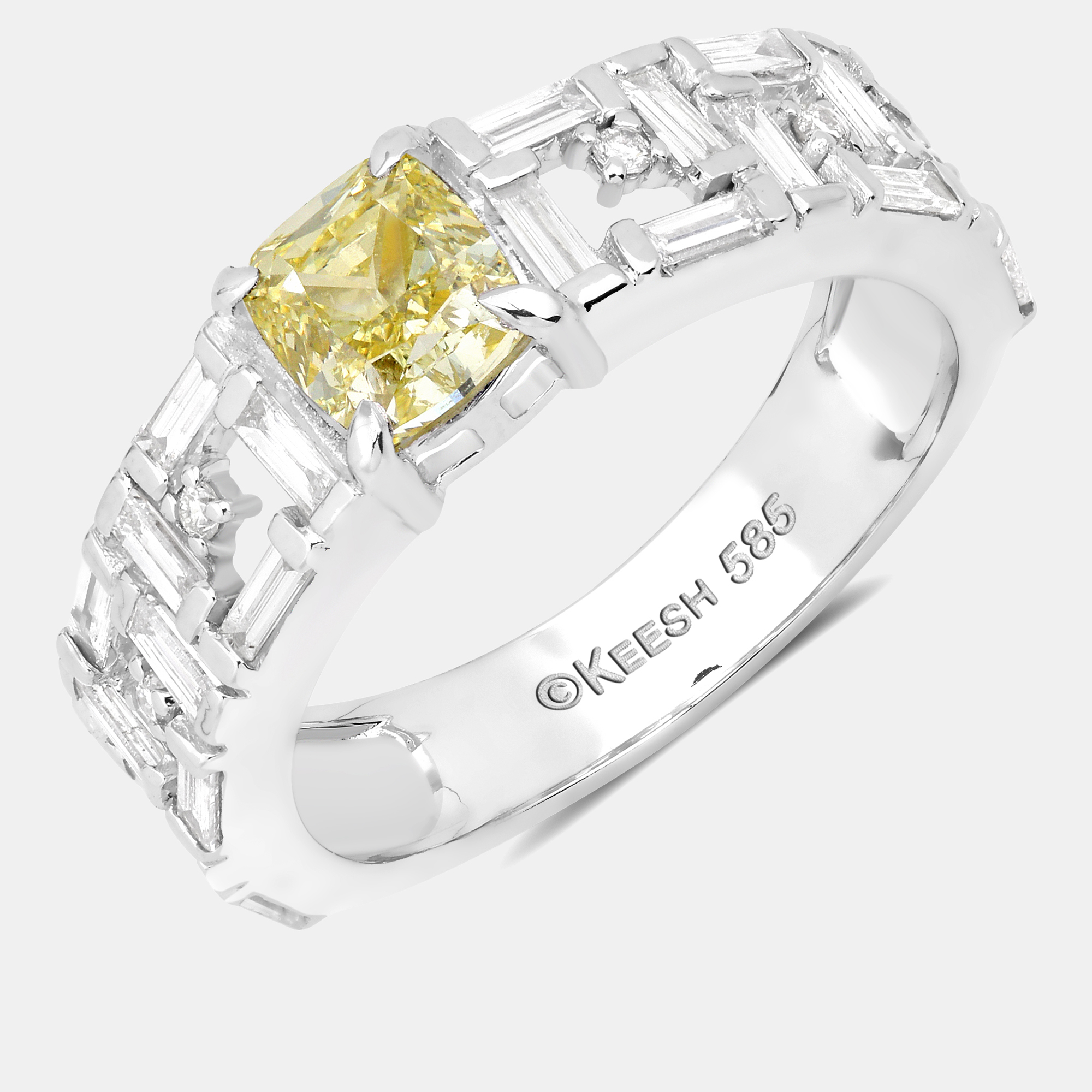 

1.00 cts Yellow Diamond and White Diamond 14K White Gold Bridal Ring US Size 7