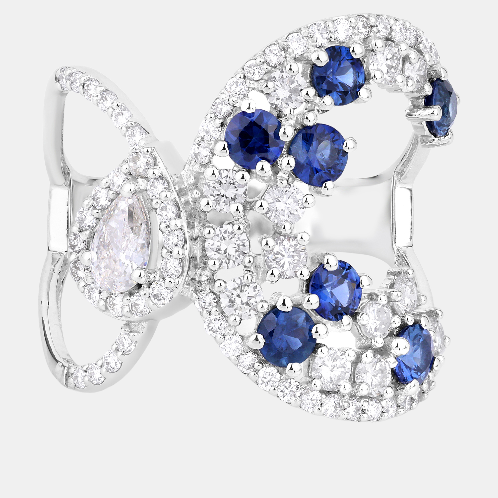 Click to view more detailed imagery on our partner's website Pre-owned Keesh Jewels 0.87 Cts Blue Sapphire And Diamond 14k White Gold Infinity Ring Us Size 7