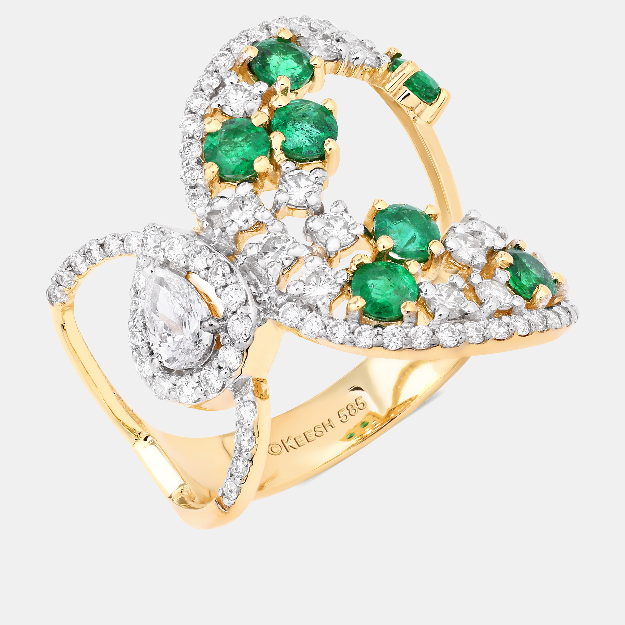 Pre-owned Keesh Jewels 0.74 Cts Emerald And Diamond 14k Yellow Gold Infinity Ring Us Size 7