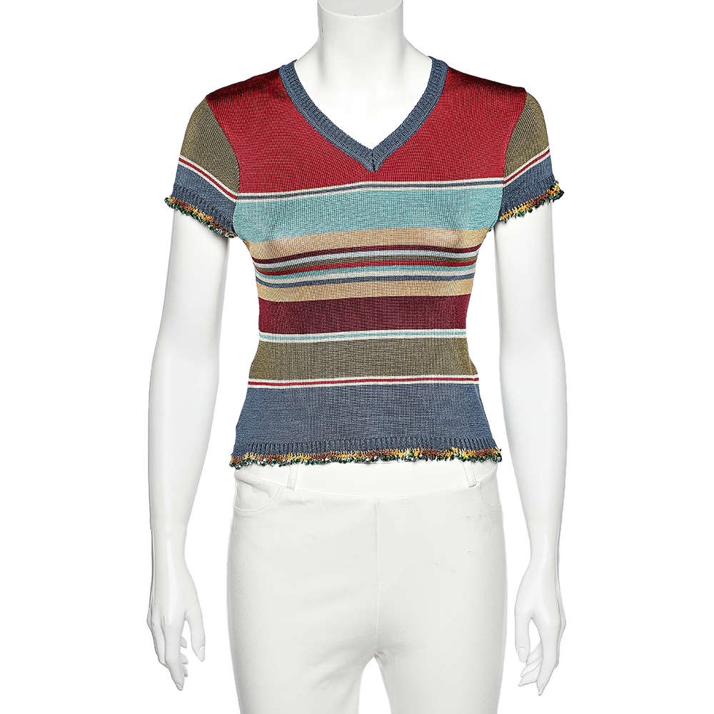 

Kenzo Jeans Multicolor Striped Knit Sequin Detail T-Shirt