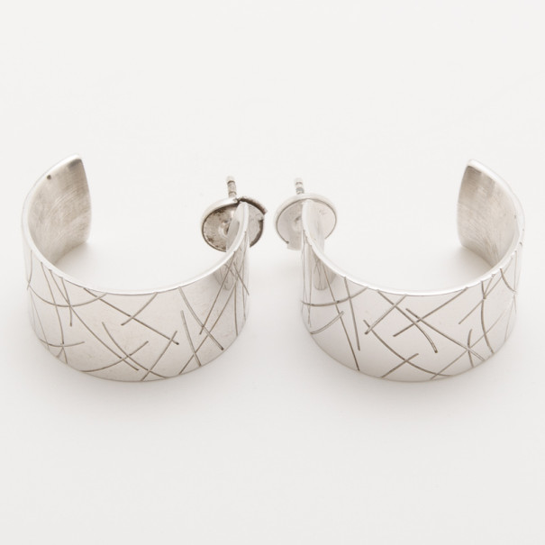 Pre Owned KENZO Silver Small Engraved Hoop Earrings
