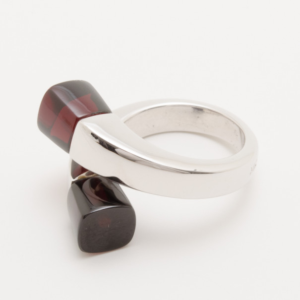 

KENZO Kyoto Twist Garnet Silver Ring Size, Brown