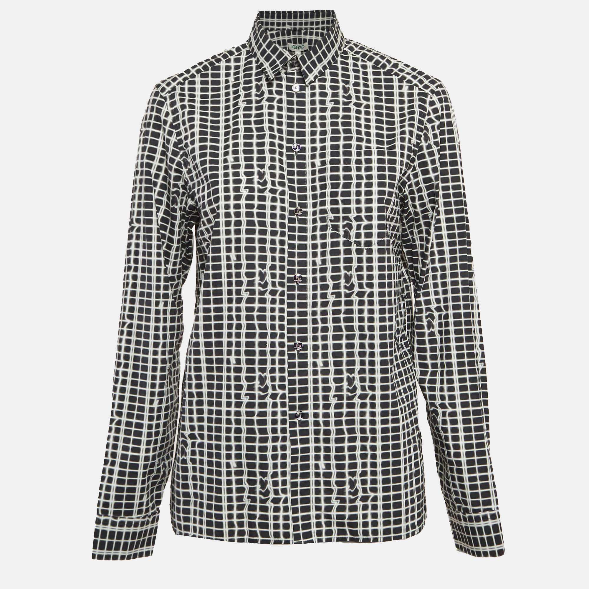 Pre-owned Kenzo Black/white Abstract Check Cotton Shirt M