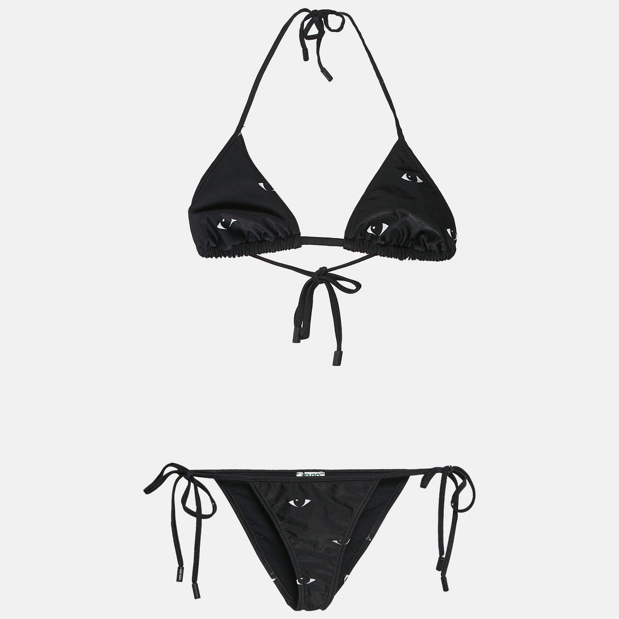 

Kenzo Black Eye Print Jersey Triangular Bikini Set XS