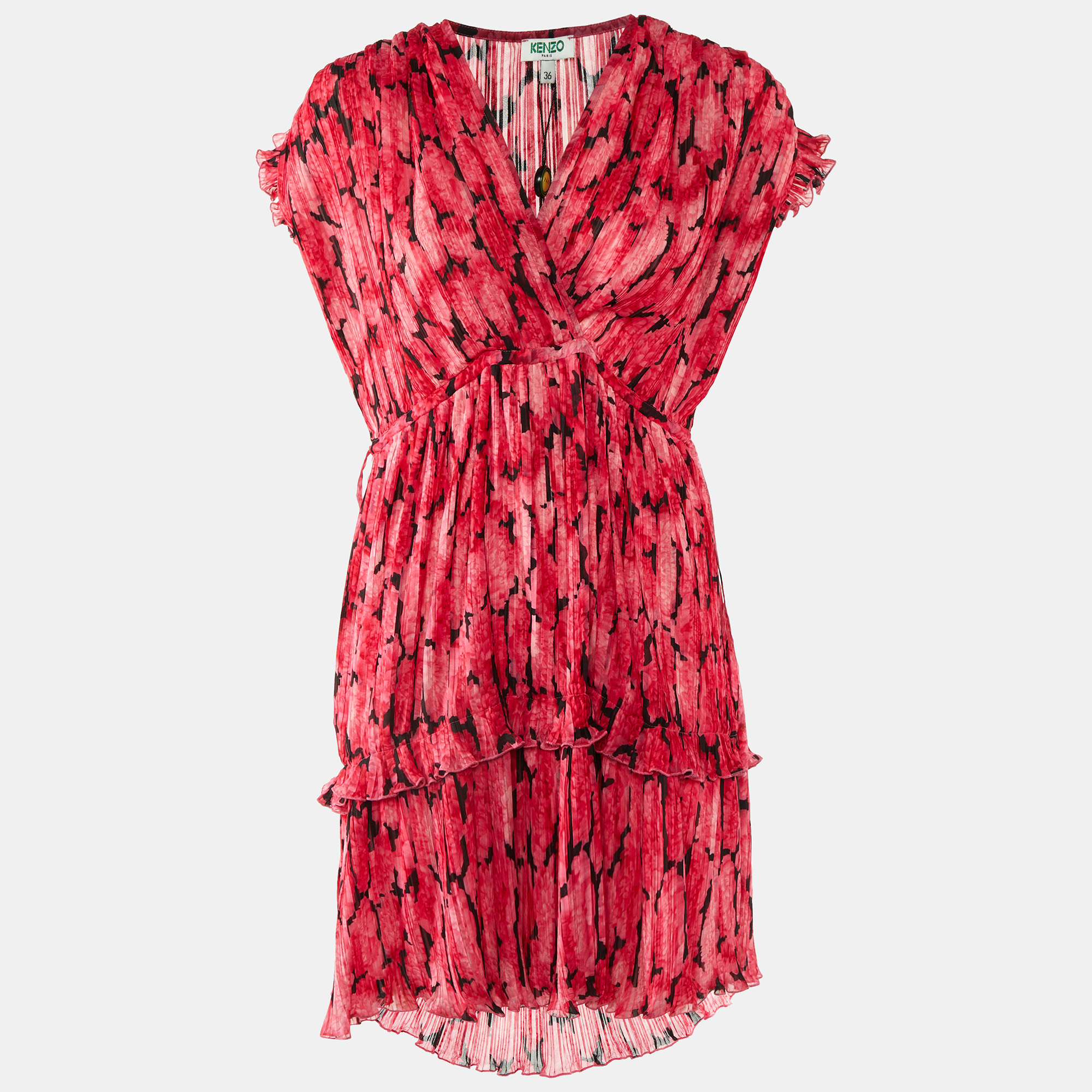 

Kenzo Dark Pink Printed Plisse Soft Flared Dress S