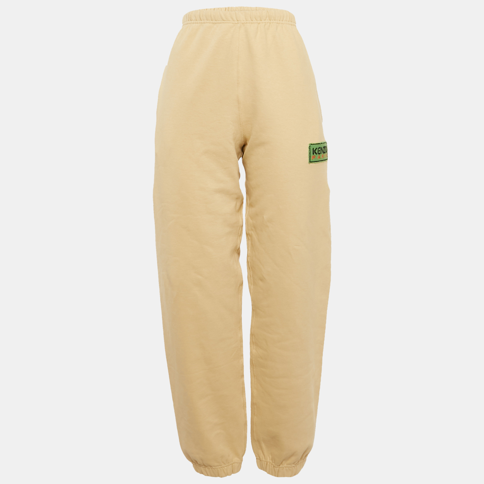 

Kenzo Beige Cotton Knit Applique Detail Classic Jogger Pants S