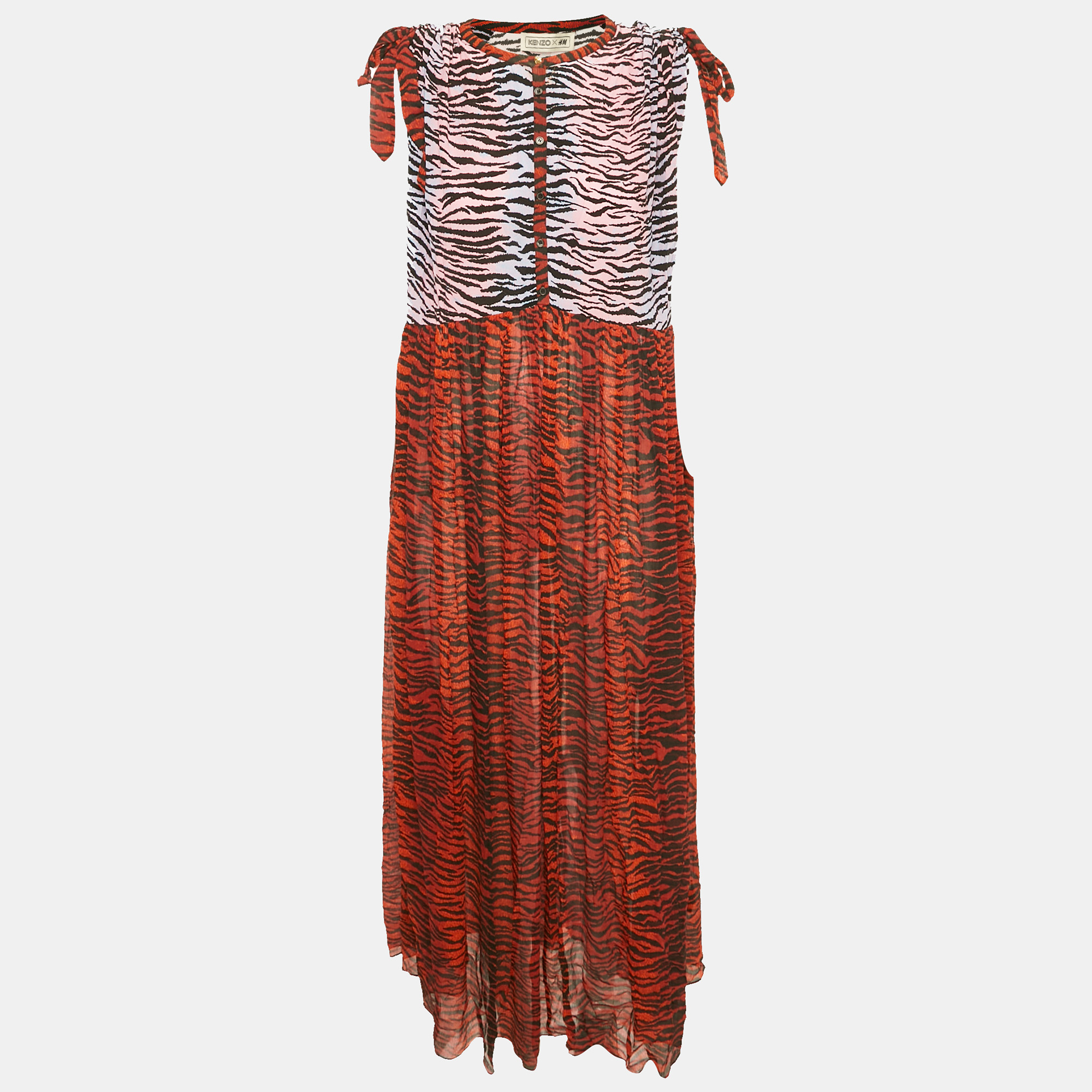 

Kenzo Burgundy Animal Printed SIlk Chiffon Paneled Oversized Maxi Dress S