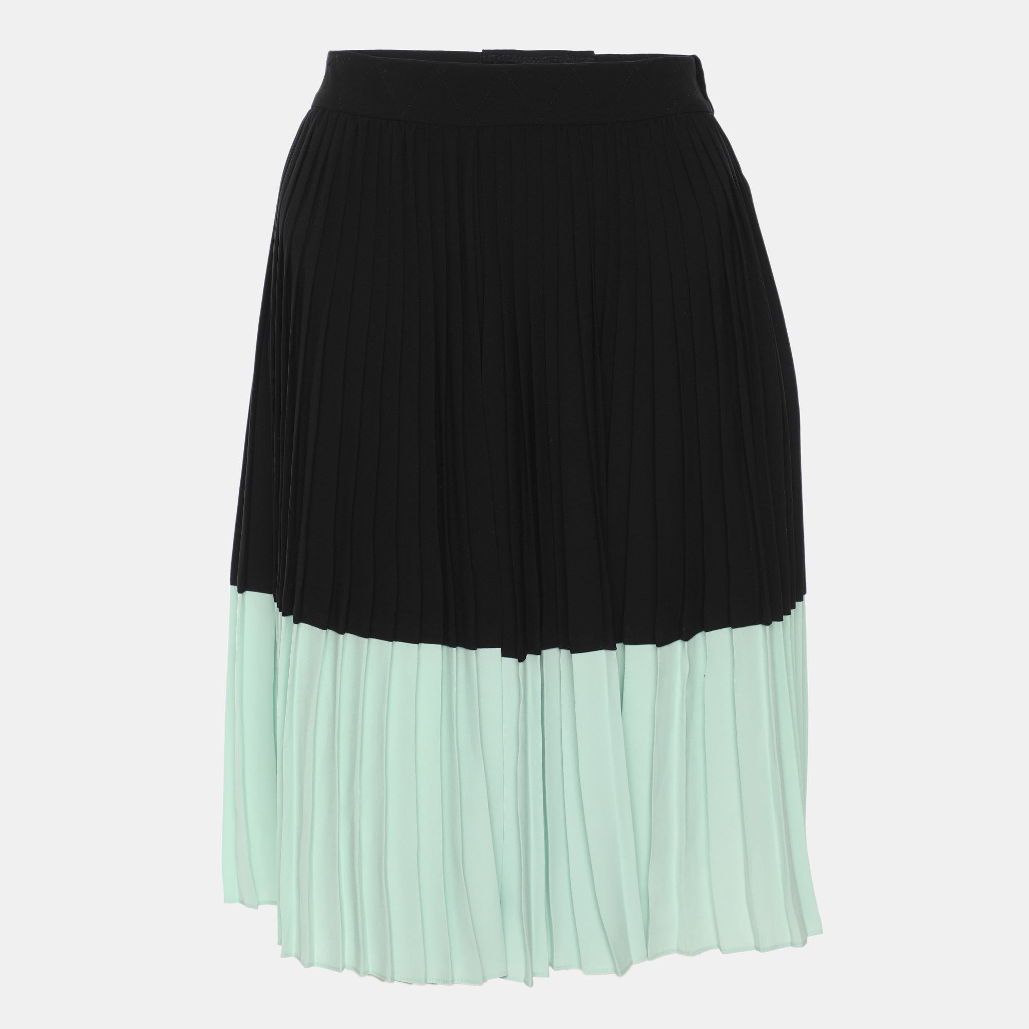 Pre-owned Kenzo Black/green Georgette Pleated Short L