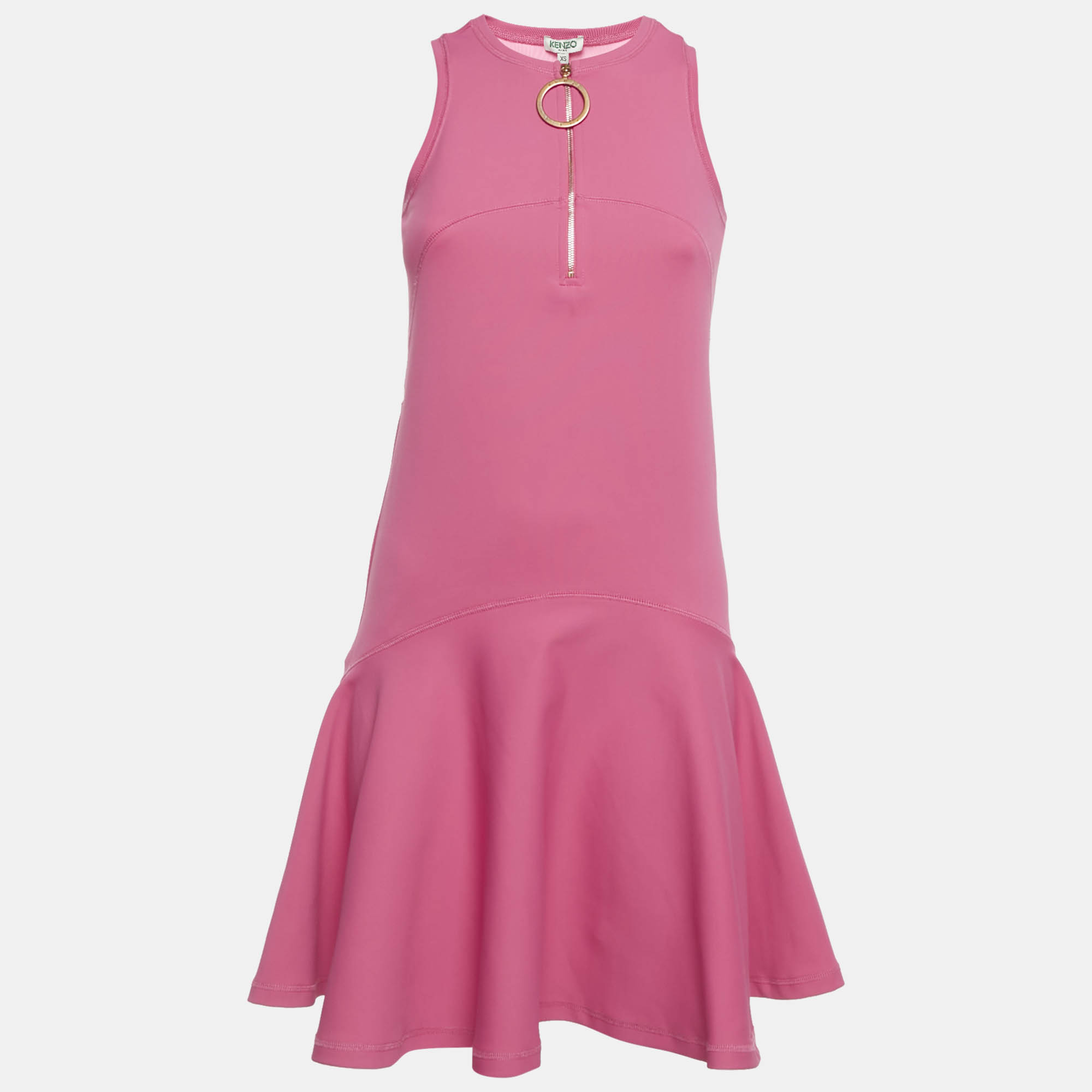 Pre-owned Kenzo Pink Jersey Sleeveless Flared Mini Dress Xs