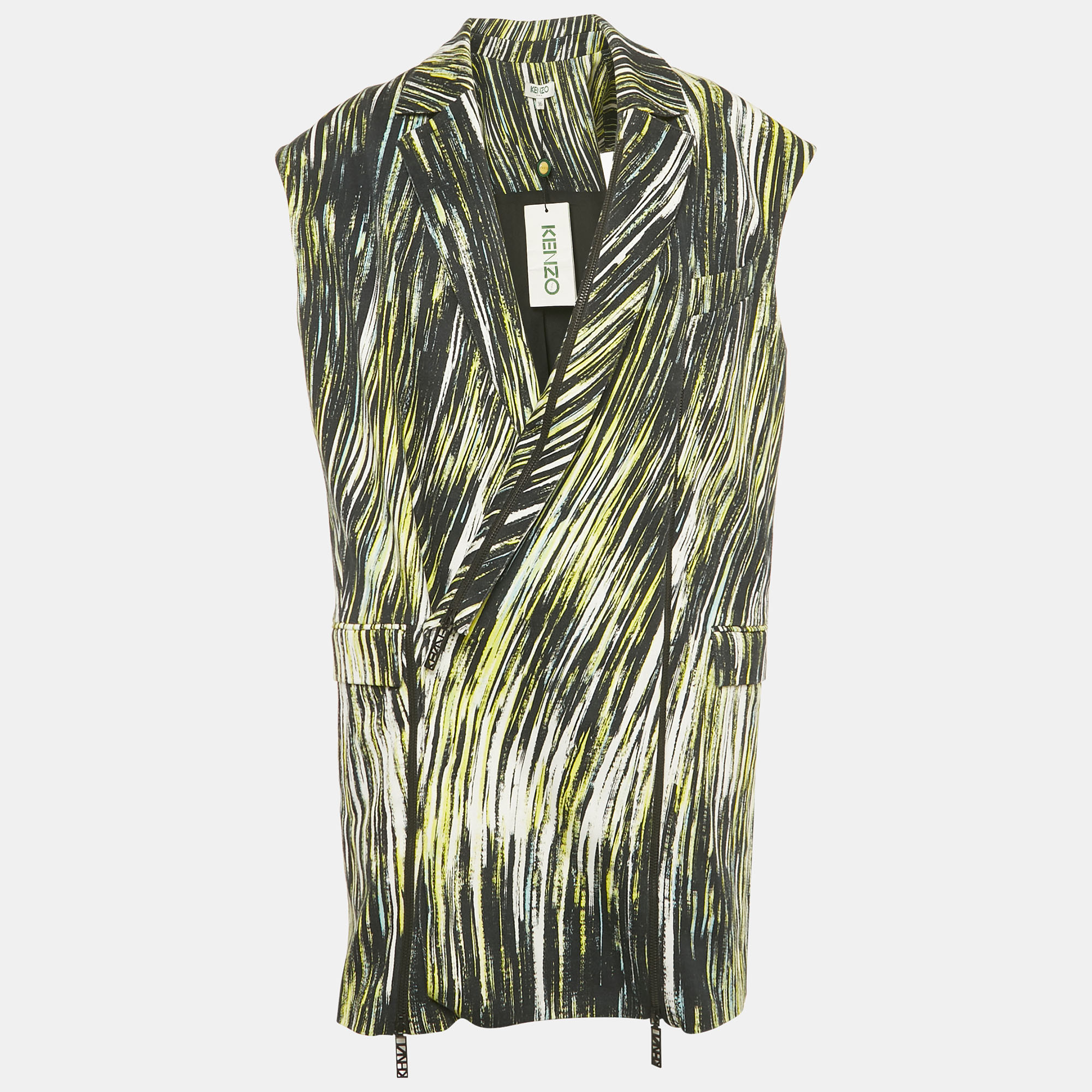 Pre-owned Kenzo Black/green Printed Cotton Zip-up Oversized Jacket S