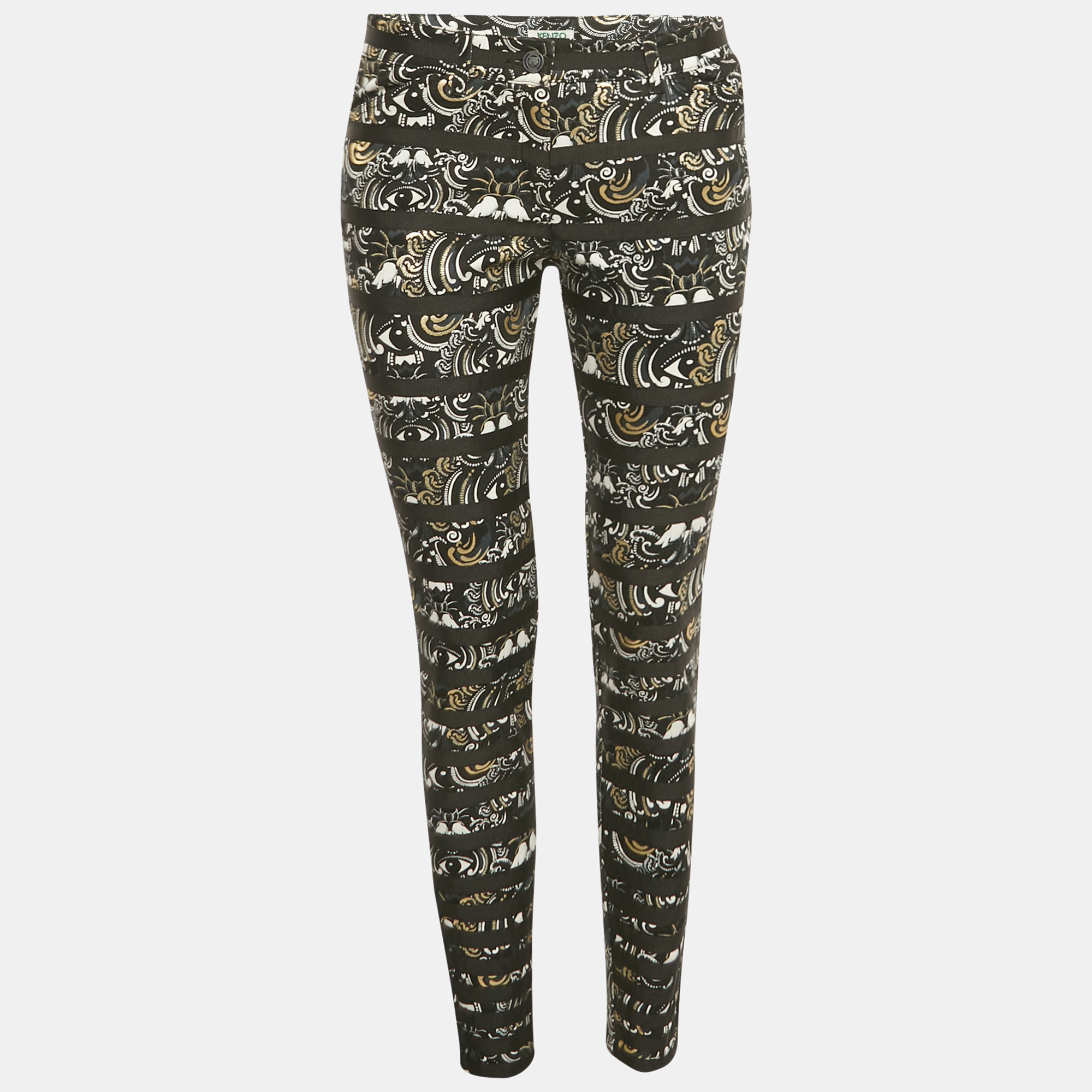 Pre-owned Kenzo Black The Eye Print Cotton Striped Jeans M Waist 30"