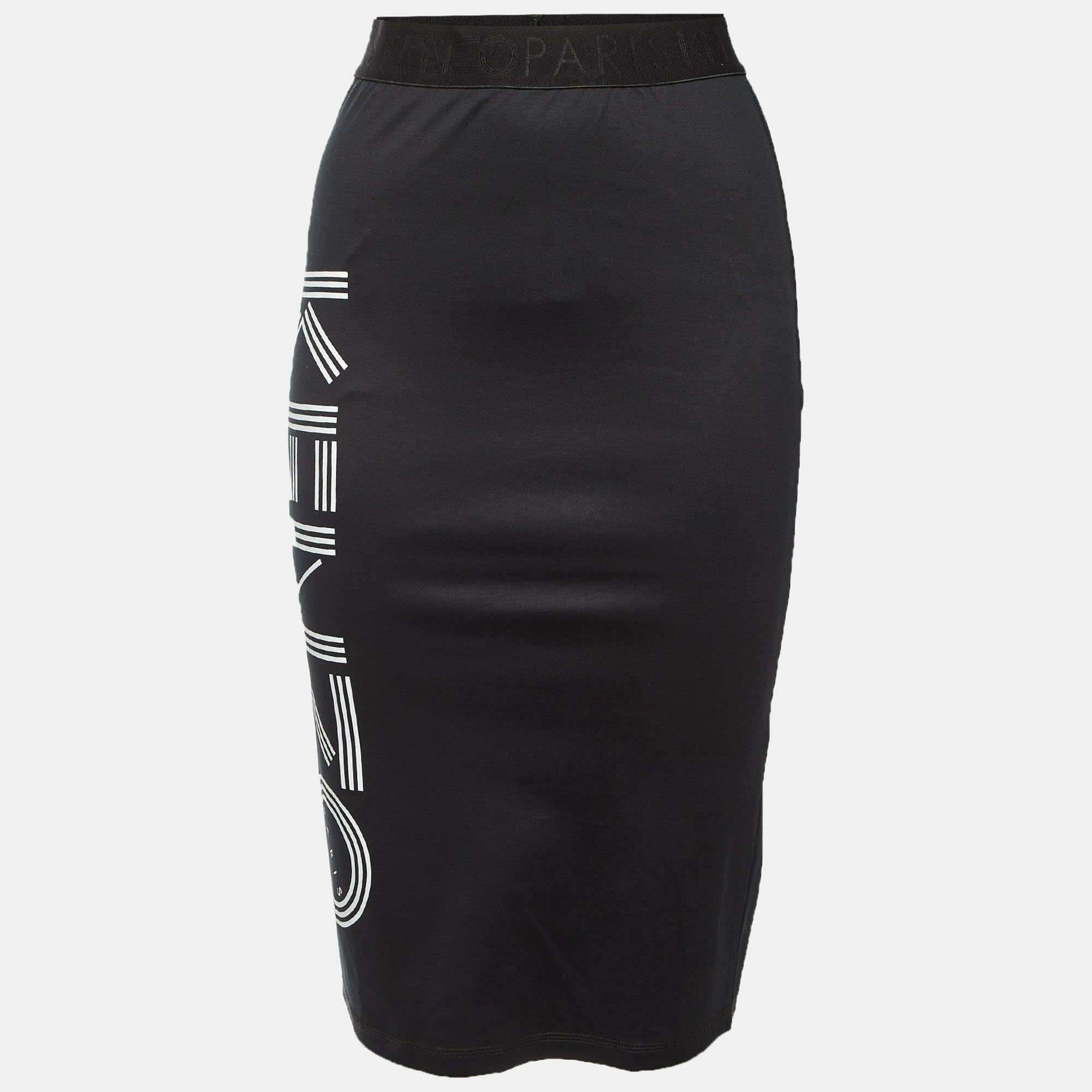 

Kenzo Black Logo Print Cotton Pencil Skirt XS