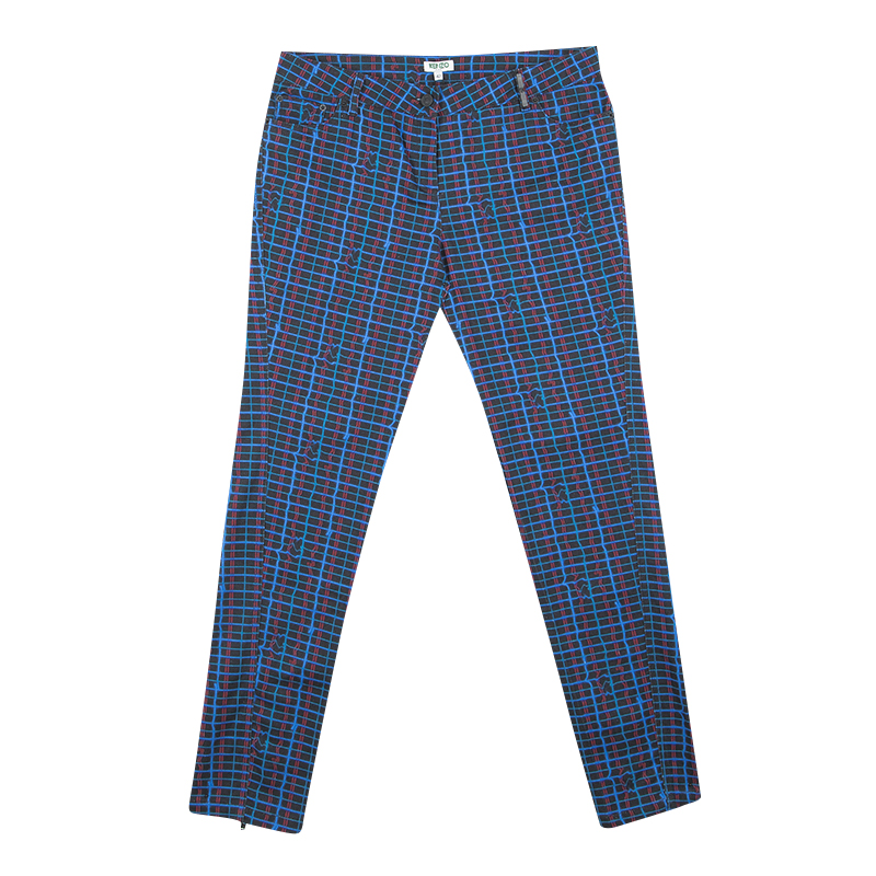 Kenzo Jungle Multicolor Irregular Check Printed Denim Jeans M